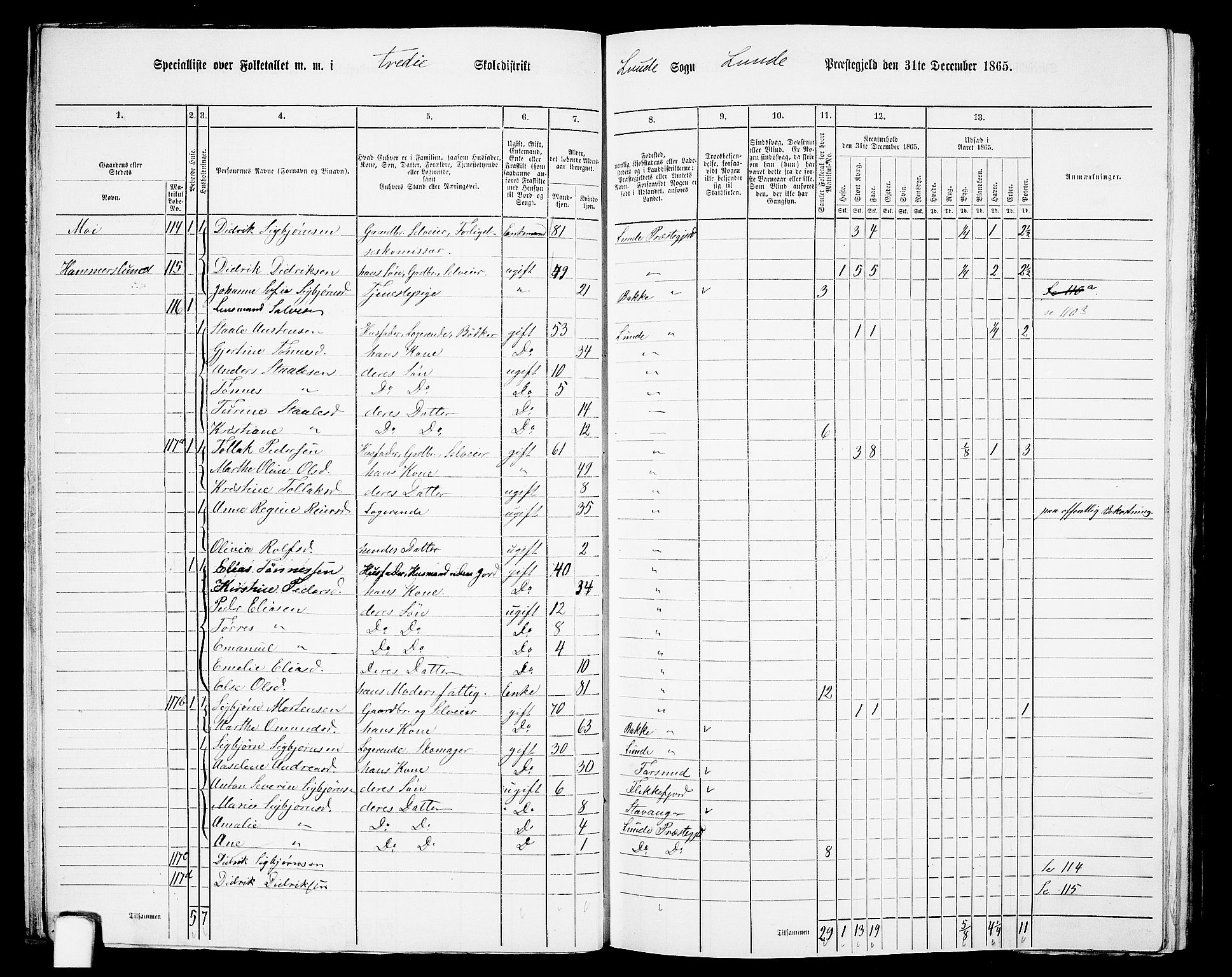 RA, 1865 census for Lund, 1865, p. 45