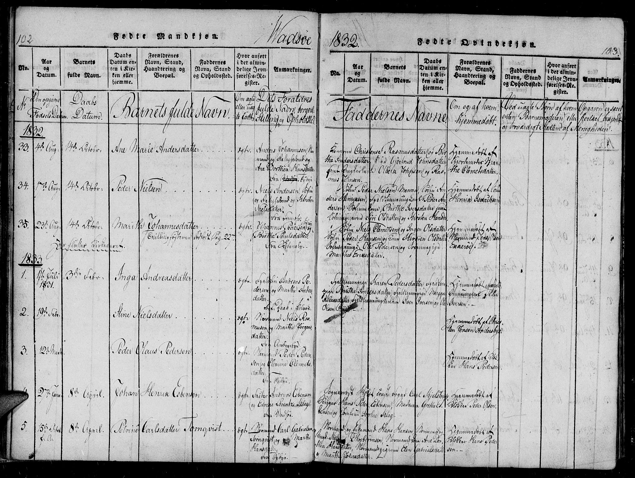 Vadsø sokneprestkontor, SATØ/S-1325/H/Ha/L0003kirke: Parish register (official) no. 3 /1, 1821-1839, p. 102-103
