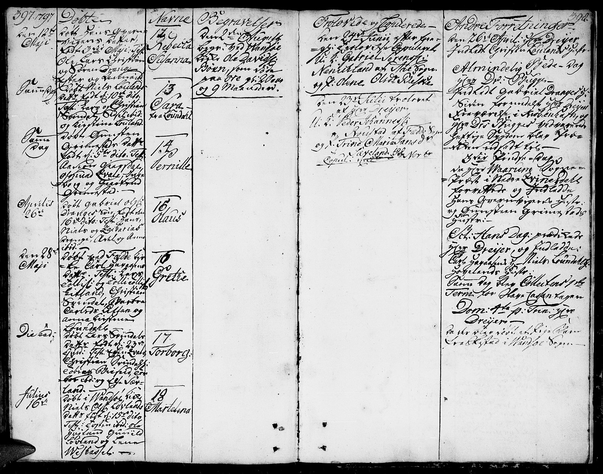 Herad sokneprestkontor, AV/SAK-1111-0018/F/Fa/Faa/L0001: Parish register (official) no. A 1 /1, 1768-1799, p. 397-398