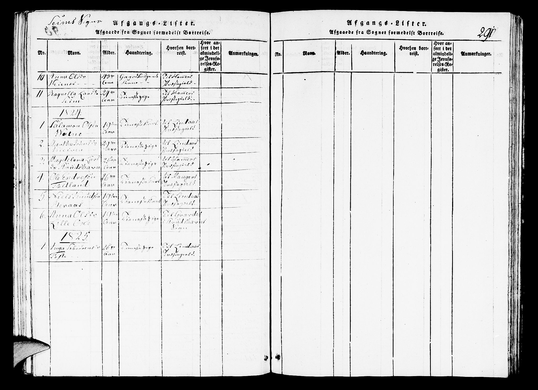 Hosanger sokneprestembete, AV/SAB-A-75801/H/Hab: Parish register (copy) no. A 1 /2, 1816-1825, p. 291