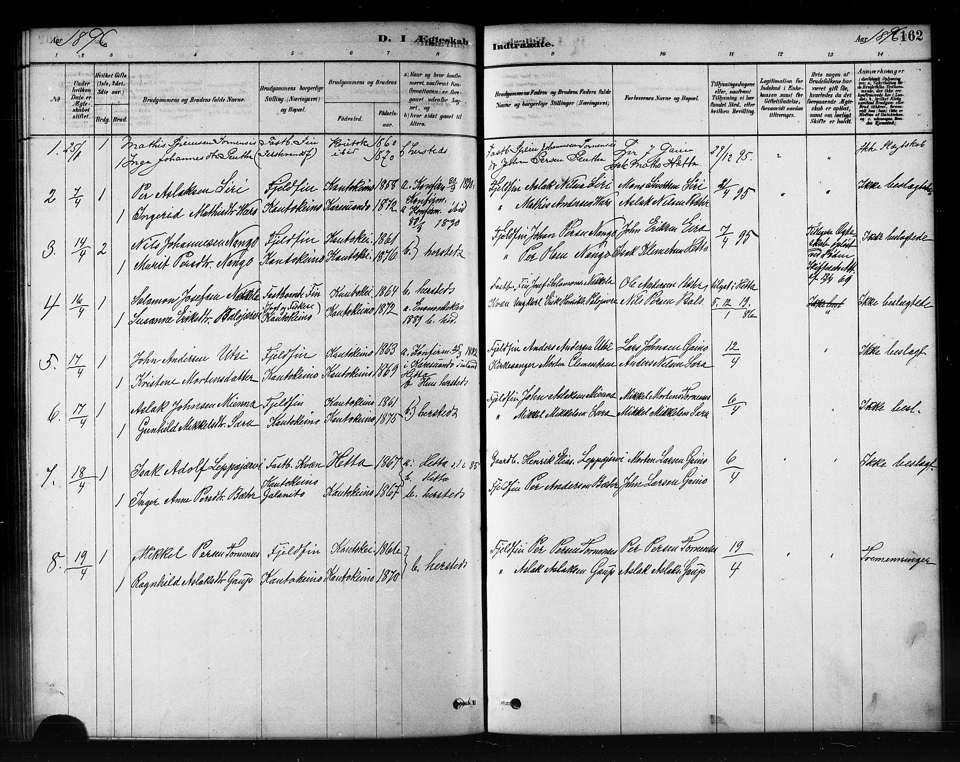 Kautokeino sokneprestembete, SATØ/S-1340/H/Hb/L0002.klokk: Parish register (copy) no. 2, 1877-1896, p. 162