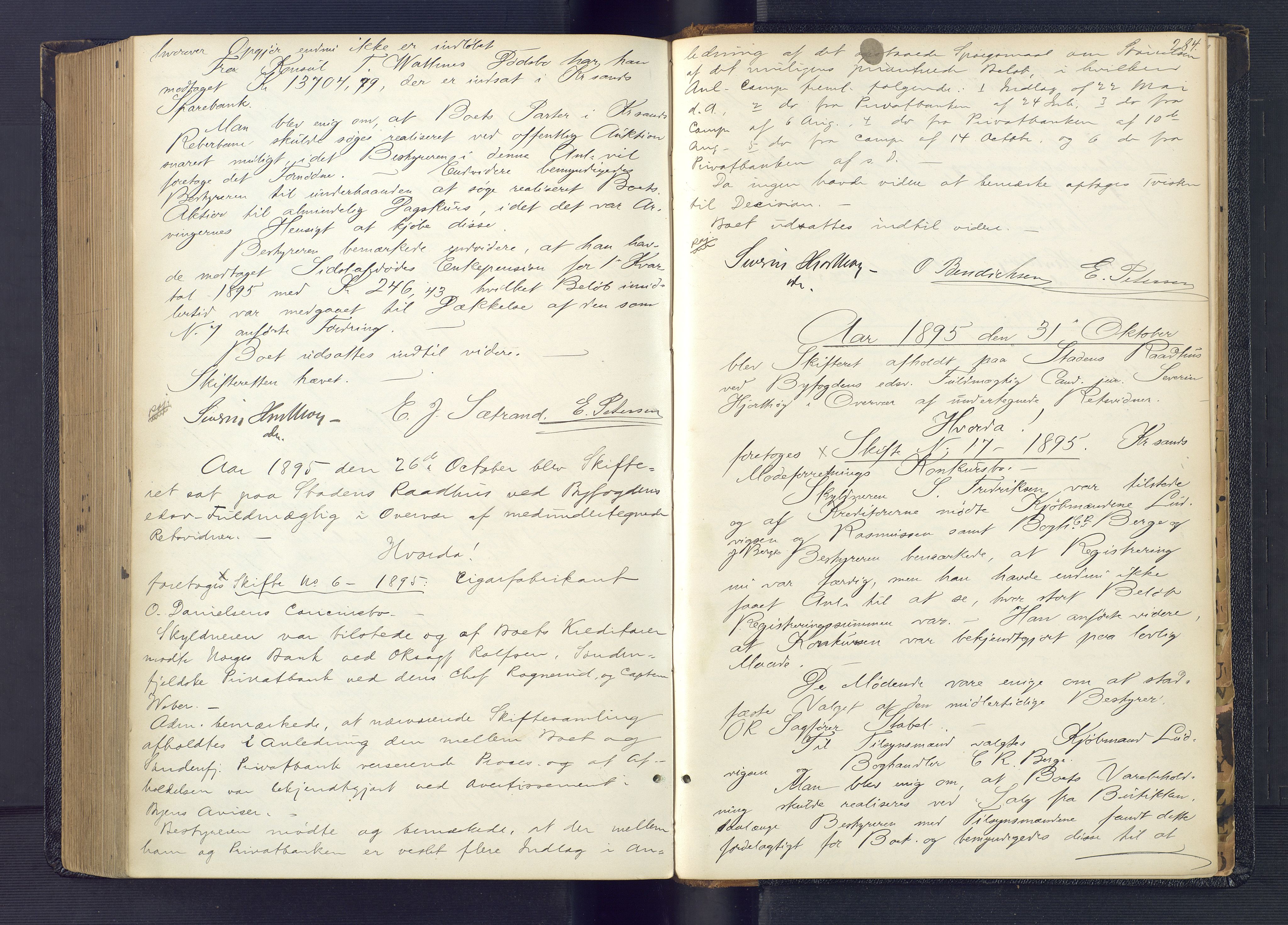Kristiansand byrett, AV/SAK-1223-0001/H/Hc/L0044: Skifteforhandlingsprotokoll nr. 4, med register, 1890-1895, p. 284