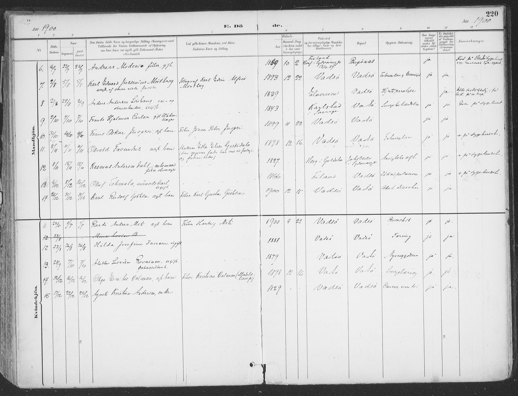 Vadsø sokneprestkontor, SATØ/S-1325/H/Ha/L0007kirke: Parish register (official) no. 7, 1896-1916, p. 220