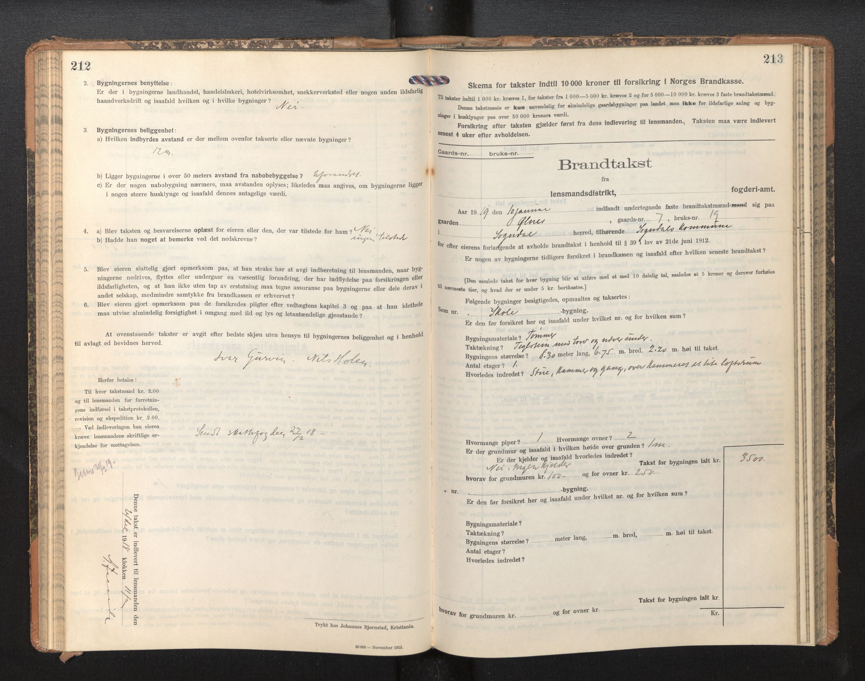 Lensmannen i Sogndal, SAB/A-29901/0012/L0011: Branntakstprotokoll, skjematakst, 1914-1922, p. 212-213