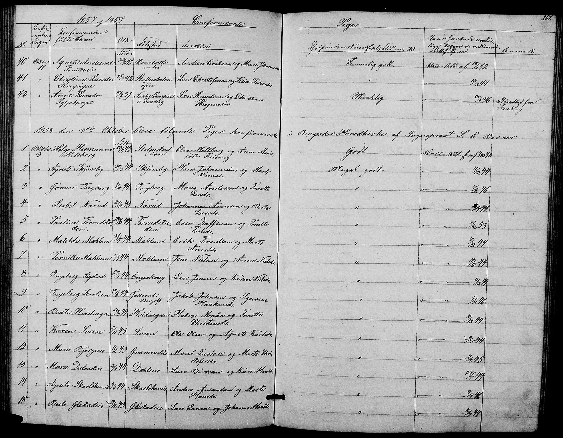 Ringsaker prestekontor, AV/SAH-PREST-014/L/La/L0006: Parish register (copy) no. 6, 1851-1860, p. 267