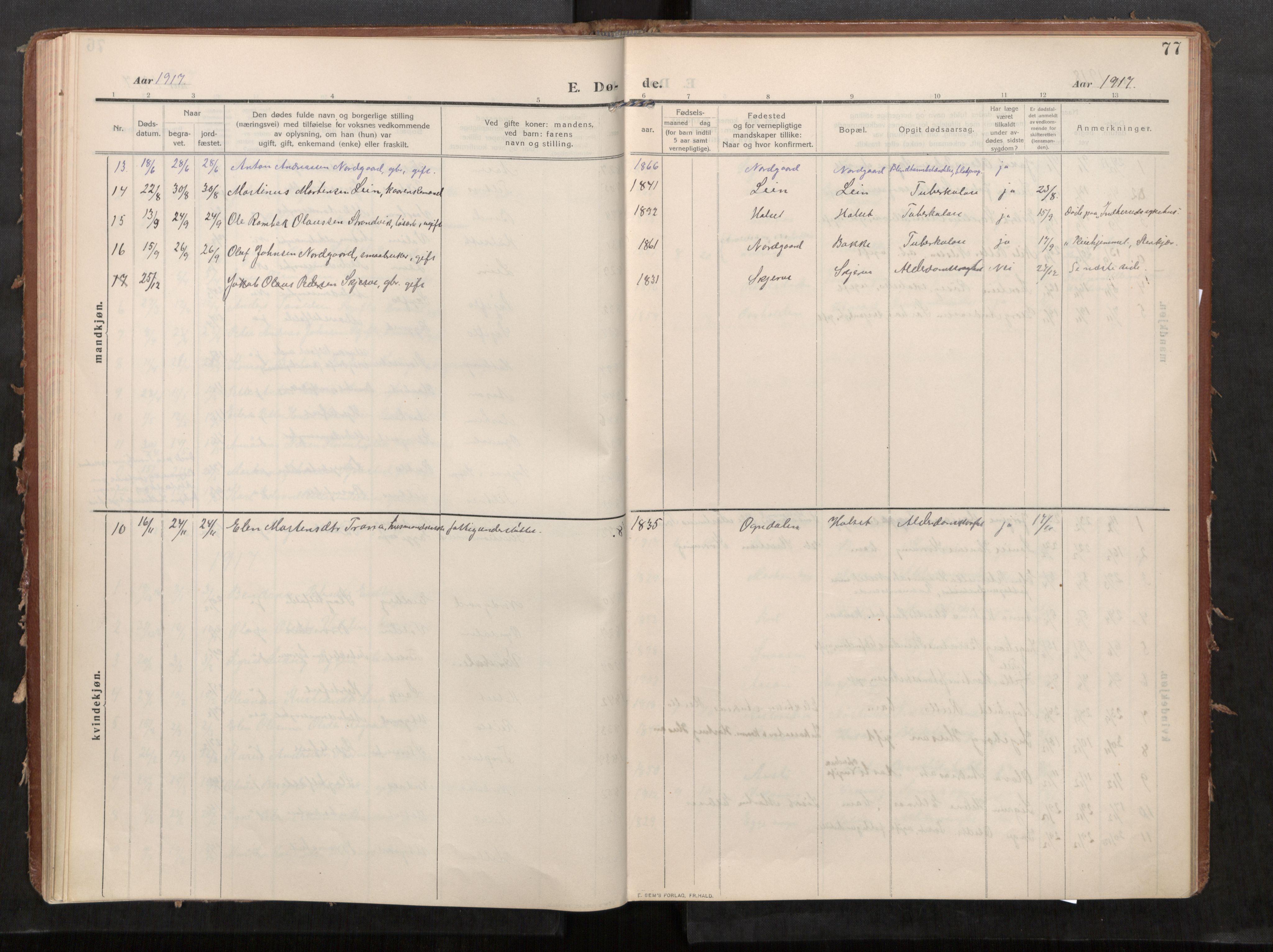 Stod sokneprestkontor, SAT/A-1164/1/I/I1/I1a/L0002: Parish register (official) no. 2, 1909-1922, p. 77