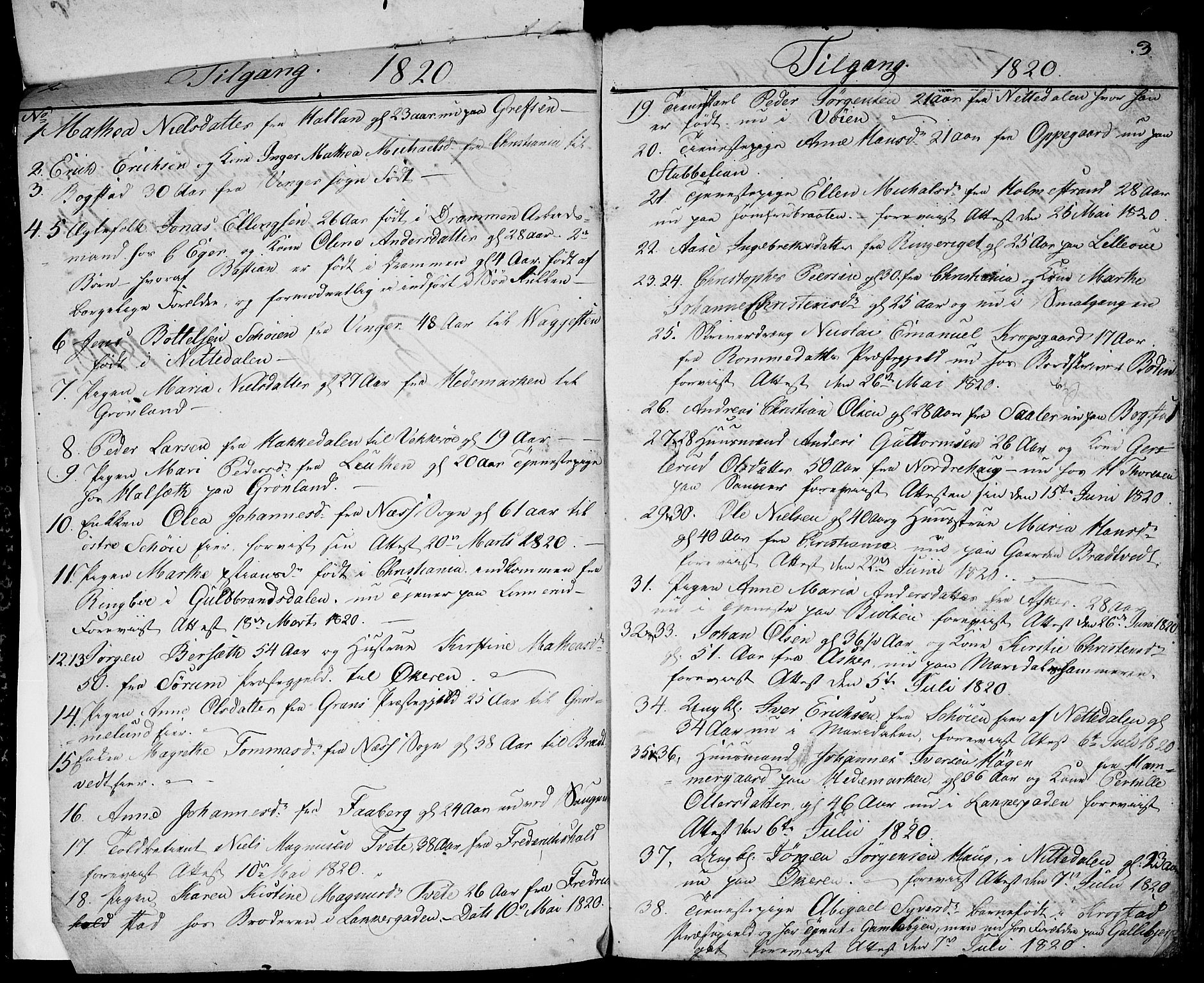 Aker prestekontor kirkebøker, SAO/A-10861/F/L0014a: Parish register (official) no. 14A, 1820-1833, p. 2-3