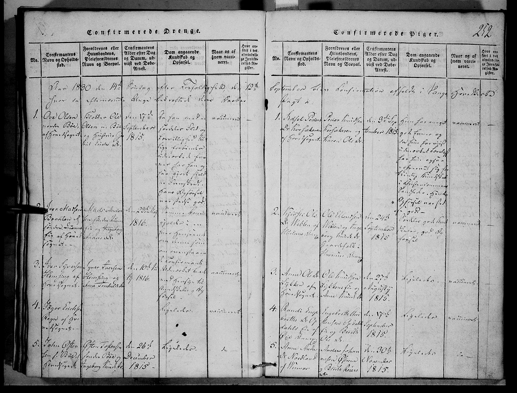 Vang prestekontor, Valdres, SAH/PREST-140/H/Hb/L0001: Parish register (copy) no. 1, 1814-1820, p. 252