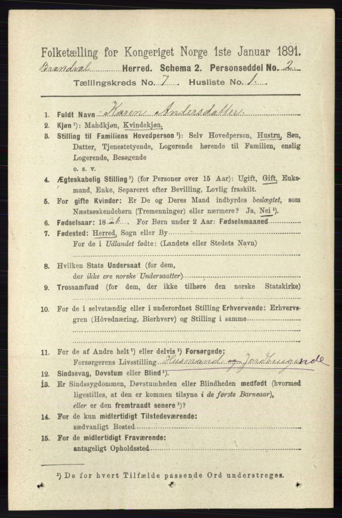 RA, 1891 census for 0422 Brandval, 1891, p. 3326