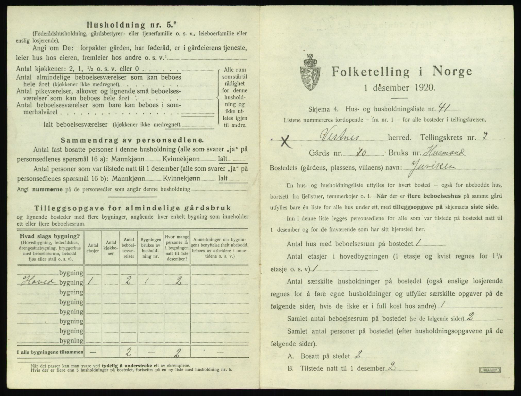 SAT, 1920 census for Vestnes, 1920, p. 859