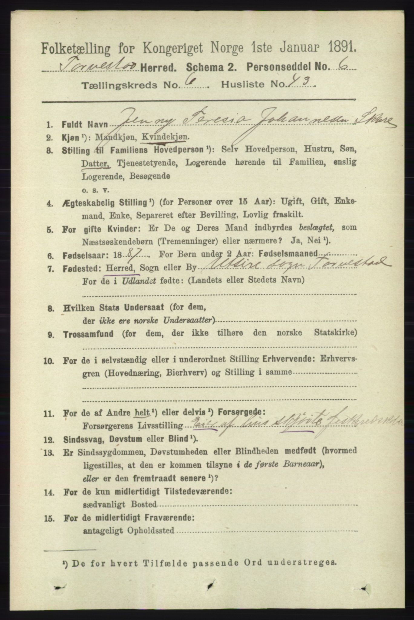 RA, 1891 census for 1152 Torvastad, 1891, p. 2200