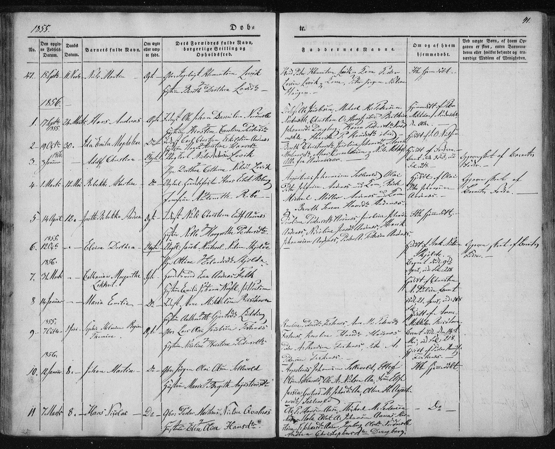 Ministerialprotokoller, klokkerbøker og fødselsregistre - Nordland, SAT/A-1459/897/L1396: Parish register (official) no. 897A04, 1842-1866, p. 41