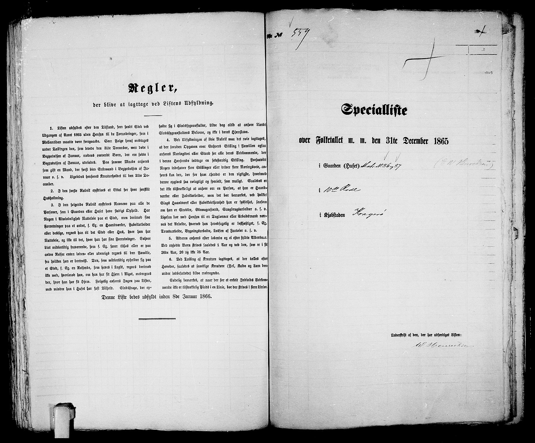 RA, 1865 census for Kragerø/Kragerø, 1865, p. 1134