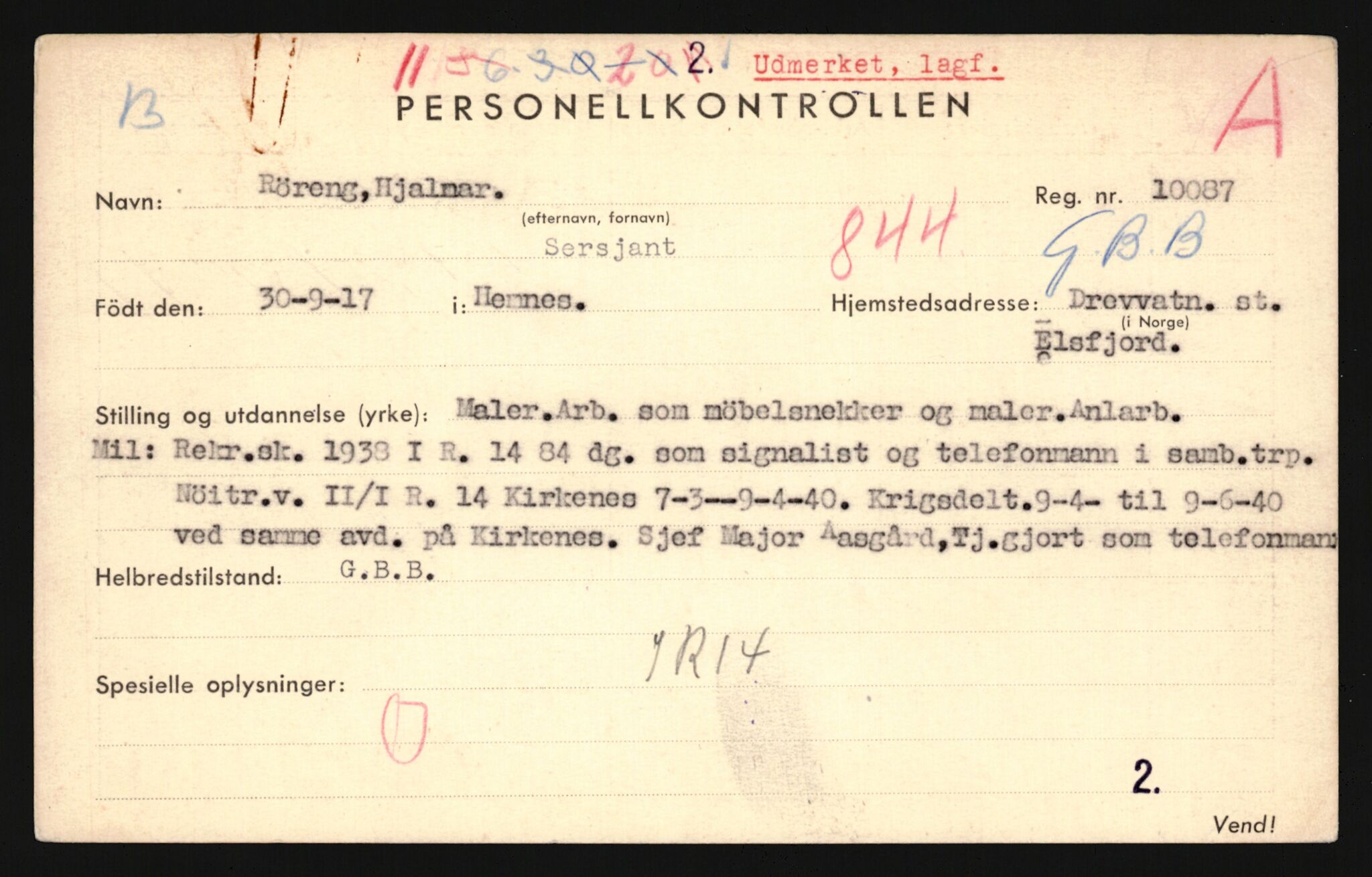 Forsvaret, Sør-Hålogaland landforsvar, AV/RA-RAFA-2552/P/Pa/L0303: Personellmapper for slettet personell, yrkesbefal og vernepliktig befal, født 1917-1920, 1936-1980, p. 233