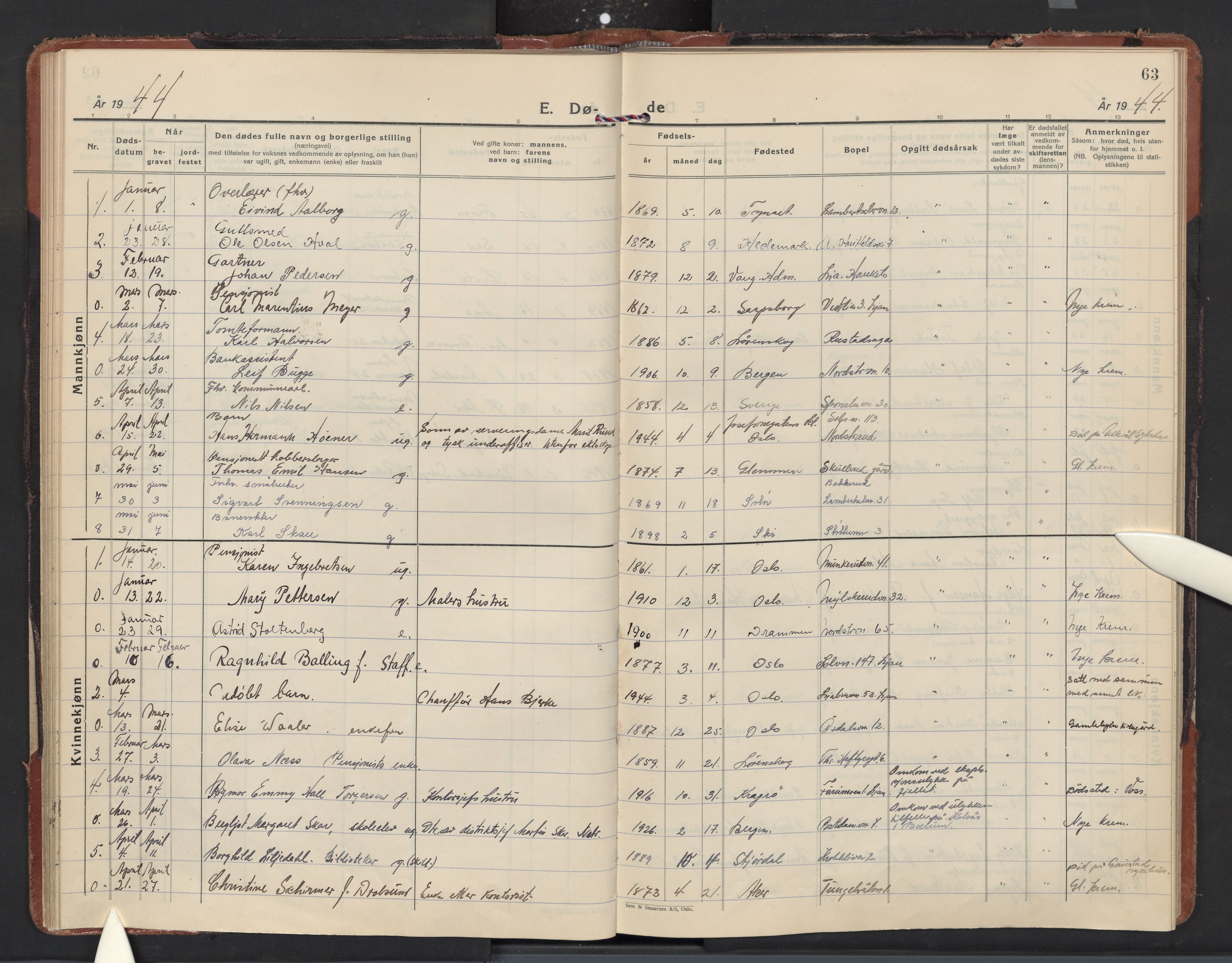 Nordstrand prestekontor Kirkebøker, AV/SAO-A-10362a/F/Fa/L0008: Parish register (official) no. 8, 1932-1956, p. 63