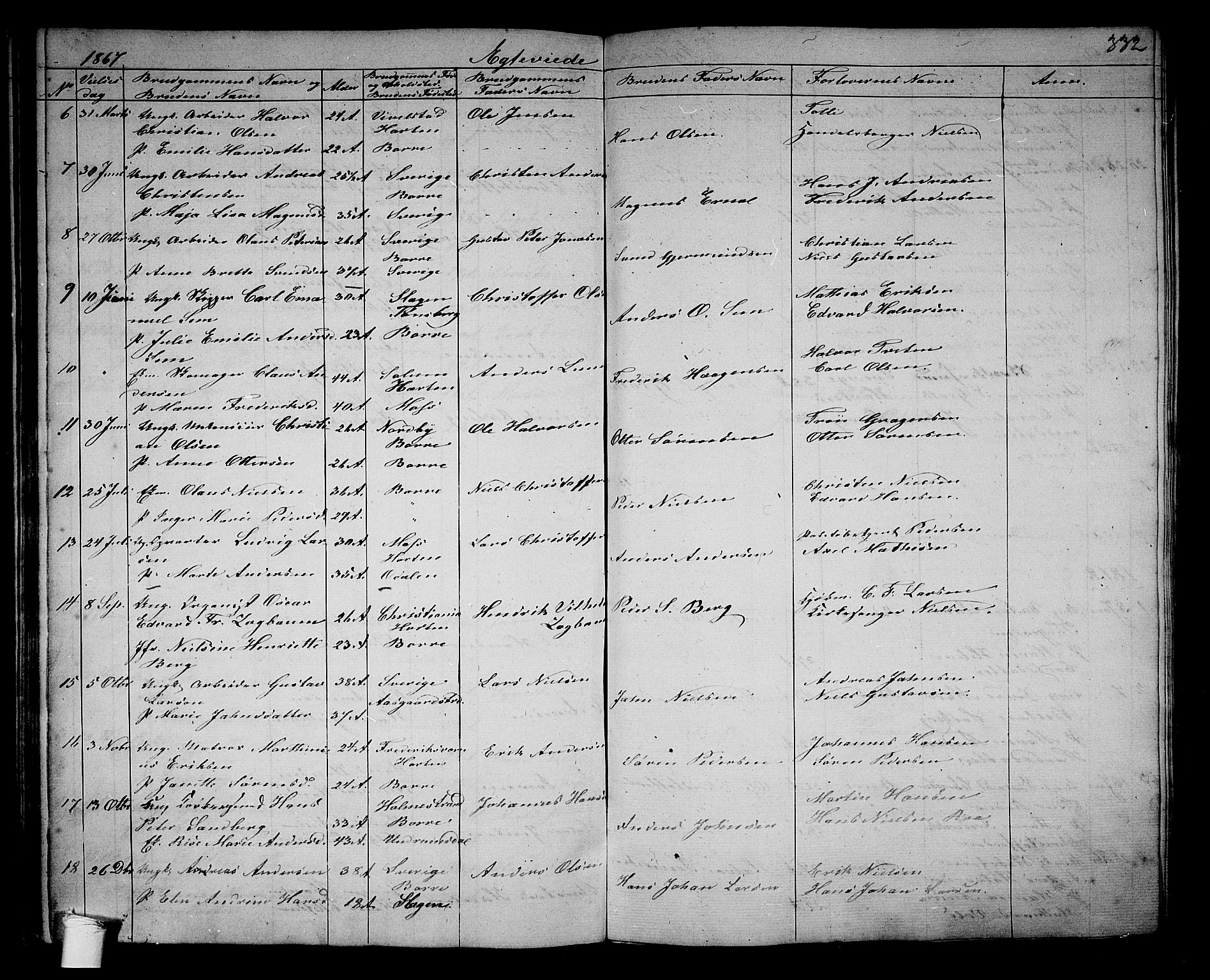 Borre kirkebøker, AV/SAKO-A-338/G/Ga/L0002: Parish register (copy) no. I 2, 1852-1871, p. 332