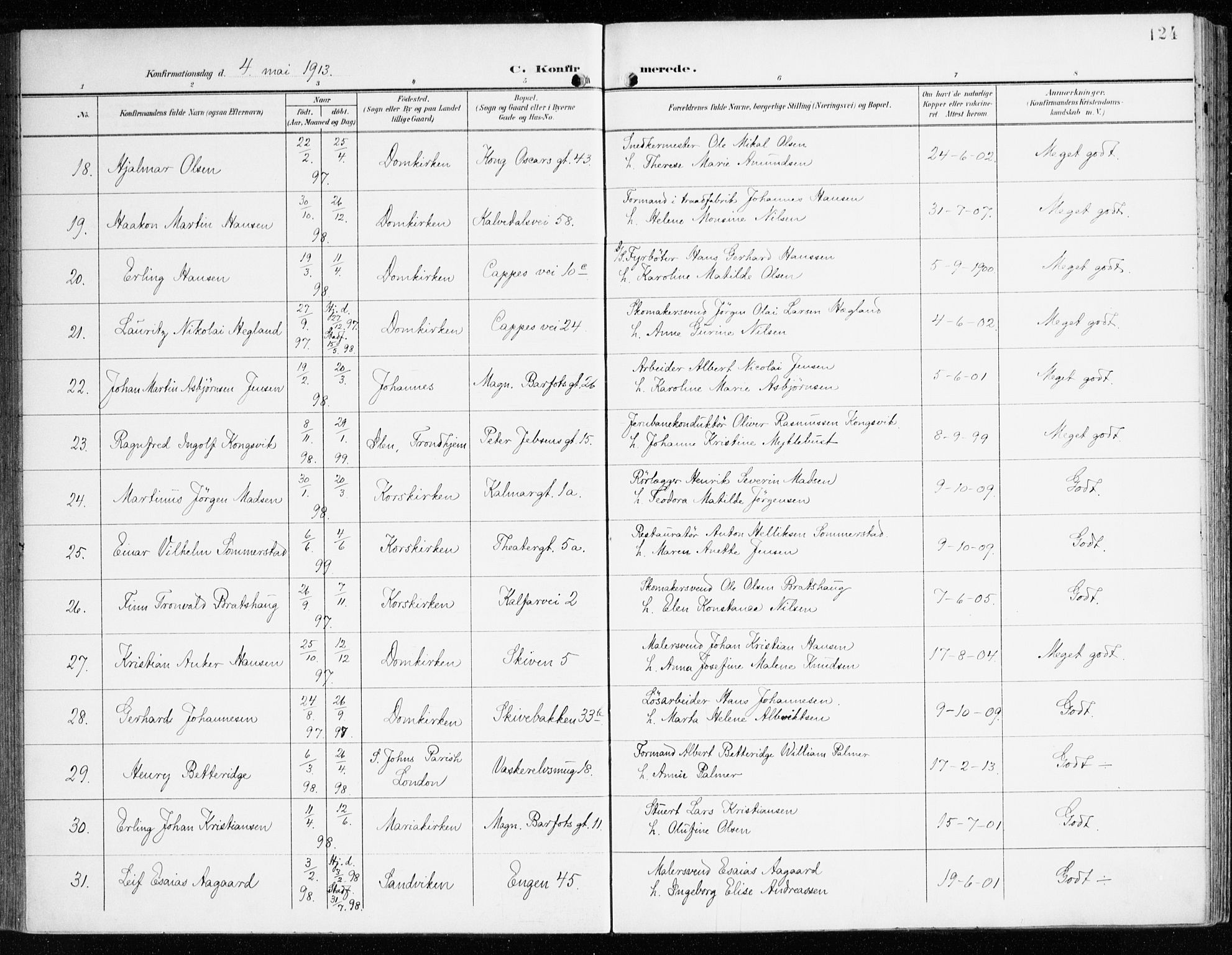 Domkirken sokneprestembete, AV/SAB-A-74801/H/Haa/L0031: Parish register (official) no. C 6, 1898-1915, p. 124