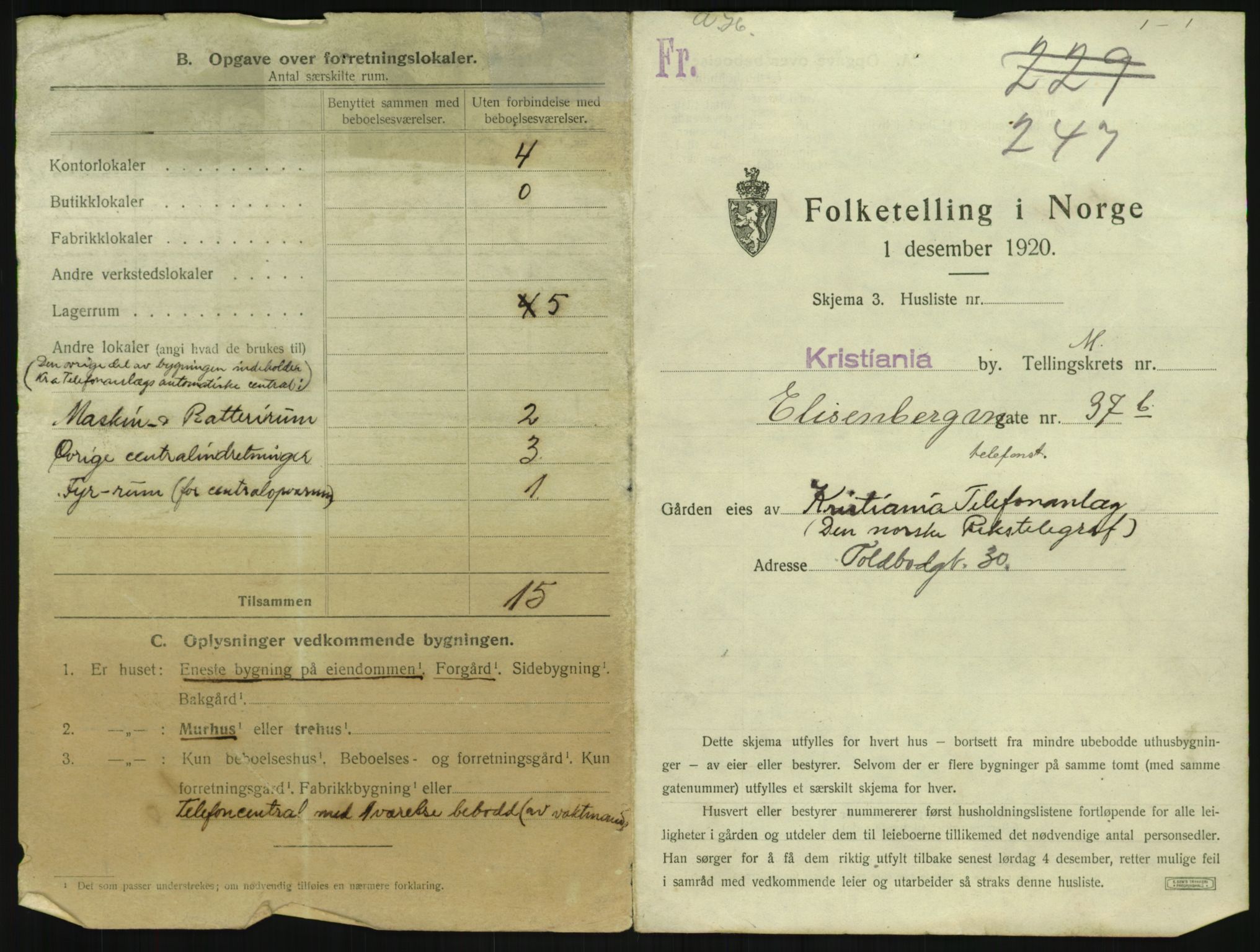 SAO, 1920 census for Kristiania, 1920, p. 19820