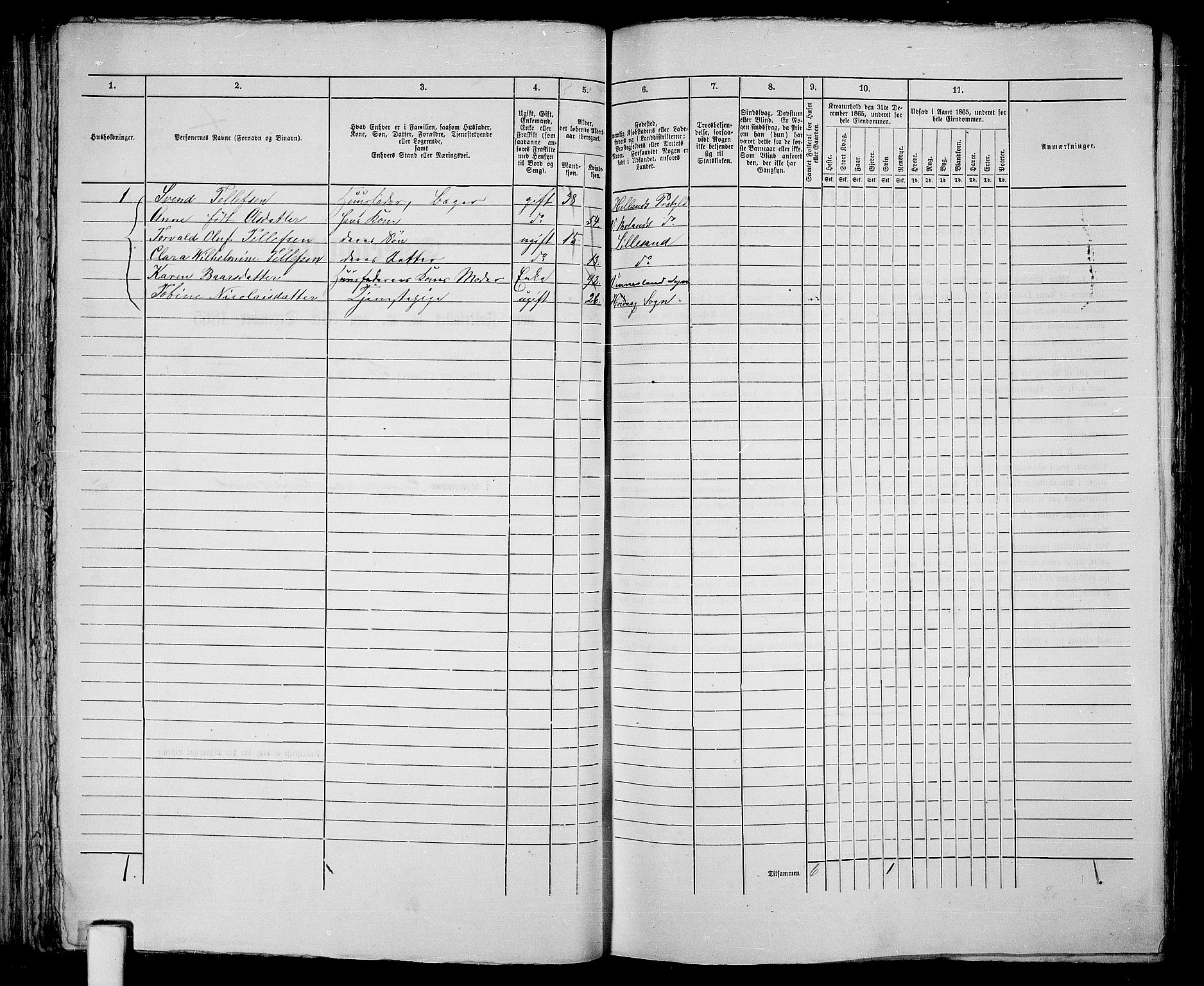 RA, 1865 census for Vestre Moland/Lillesand, 1865, p. 99