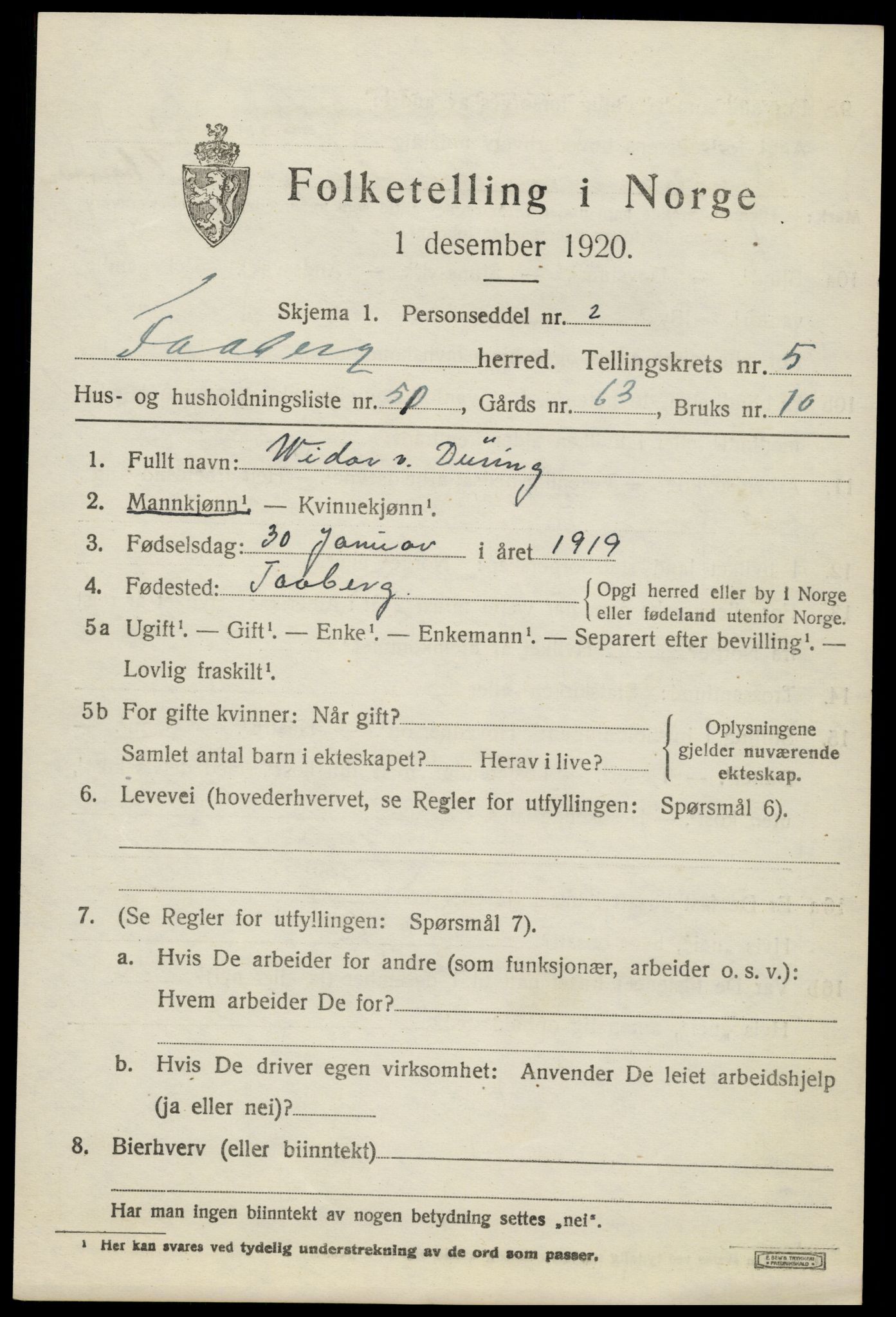 SAH, 1920 census for Fåberg, 1920, p. 6616