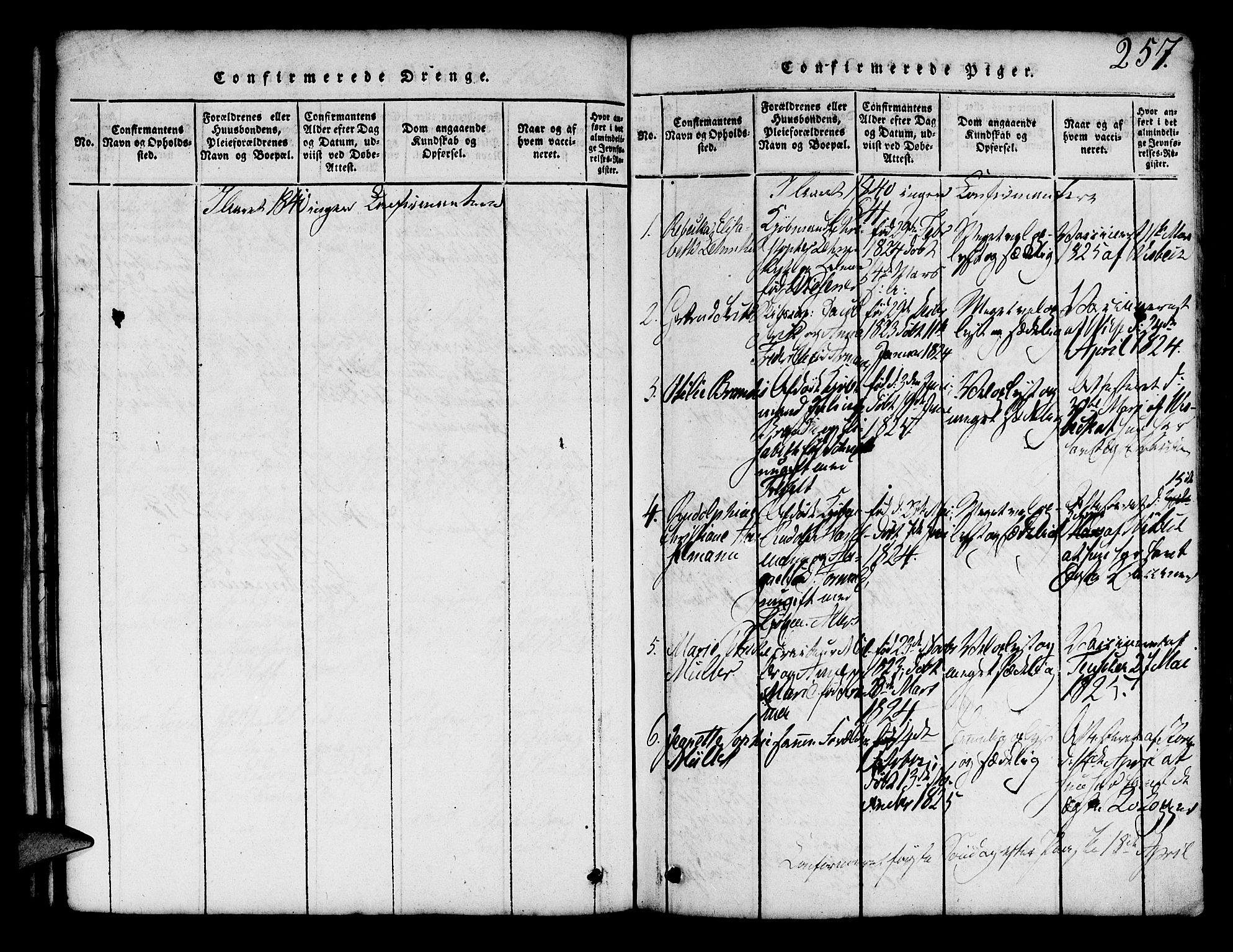 Mariakirken Sokneprestembete, SAB/A-76901/H/Hab/L0001: Parish register (copy) no. A 1, 1815-1846, p. 257