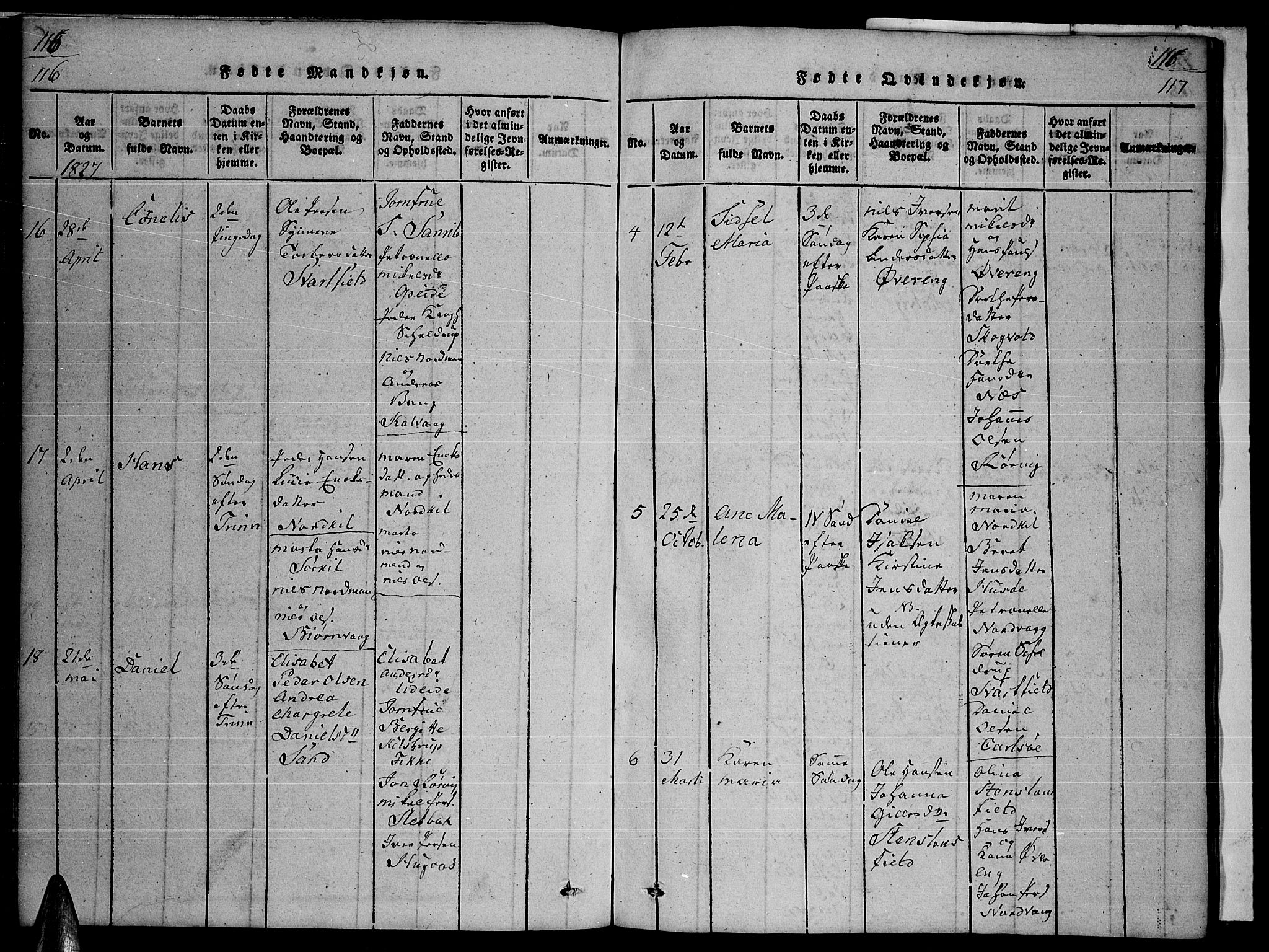 Ministerialprotokoller, klokkerbøker og fødselsregistre - Nordland, AV/SAT-A-1459/859/L0855: Parish register (copy) no. 859C01, 1821-1839, p. 116-117