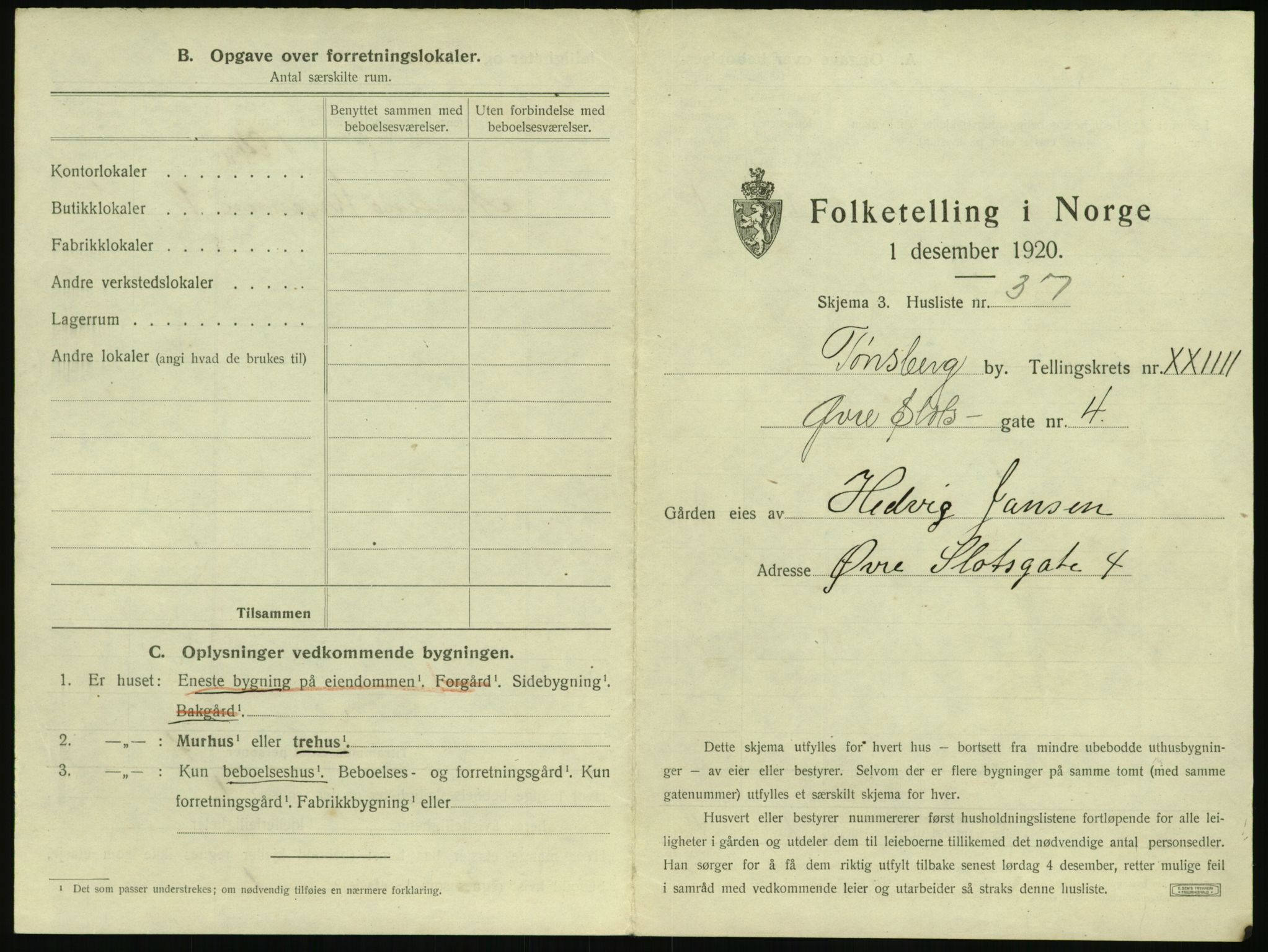 SAKO, 1920 census for Tønsberg, 1920, p. 2445