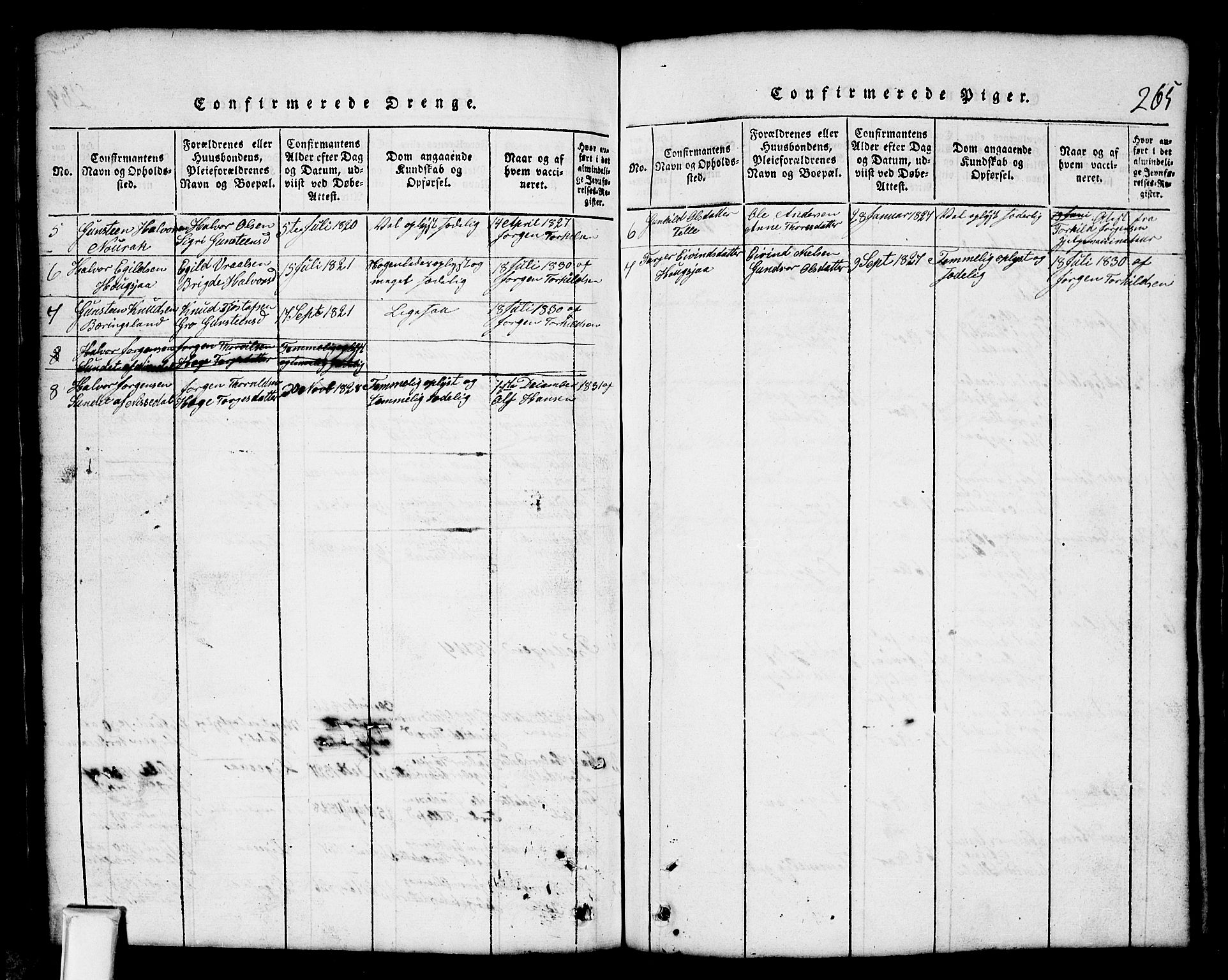 Nissedal kirkebøker, SAKO/A-288/G/Gb/L0001: Parish register (copy) no. II 1, 1814-1862, p. 265