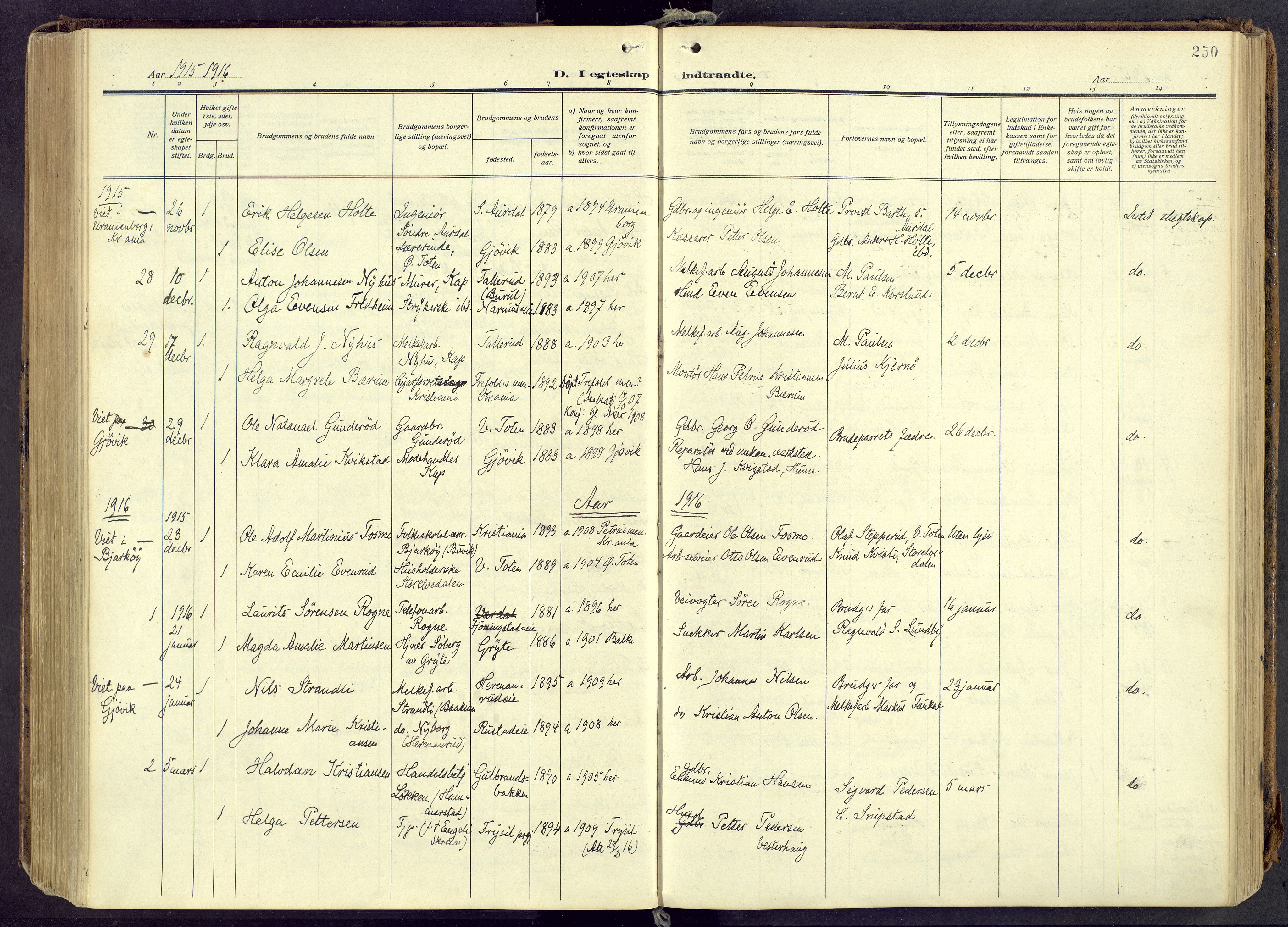 Østre Toten prestekontor, AV/SAH-PREST-104/H/Ha/Haa/L0010: Parish register (official) no. 10, 1910-1920, p. 250