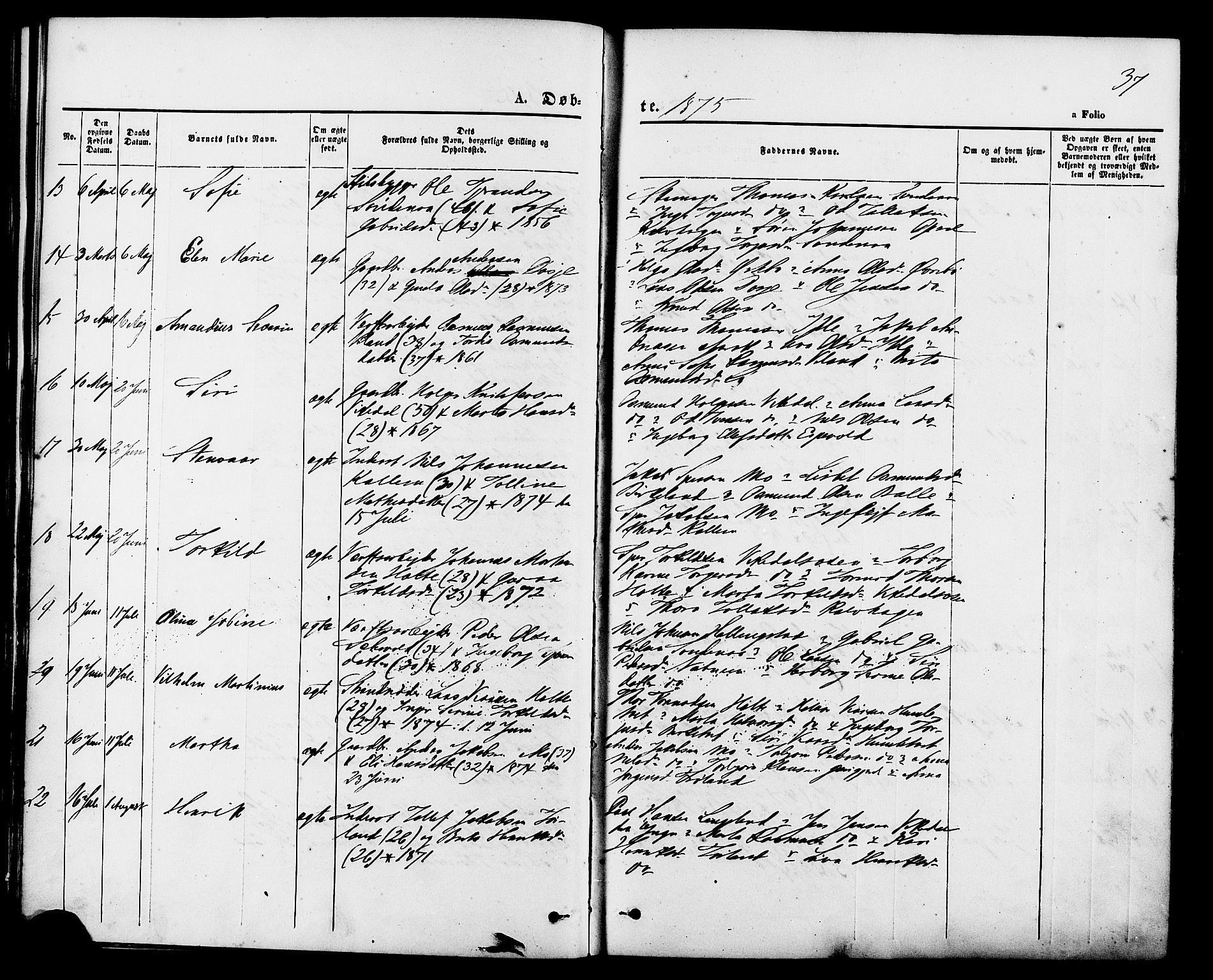 Vikedal sokneprestkontor, AV/SAST-A-101840/01/IV: Parish register (official) no. A 7, 1868-1883, p. 37