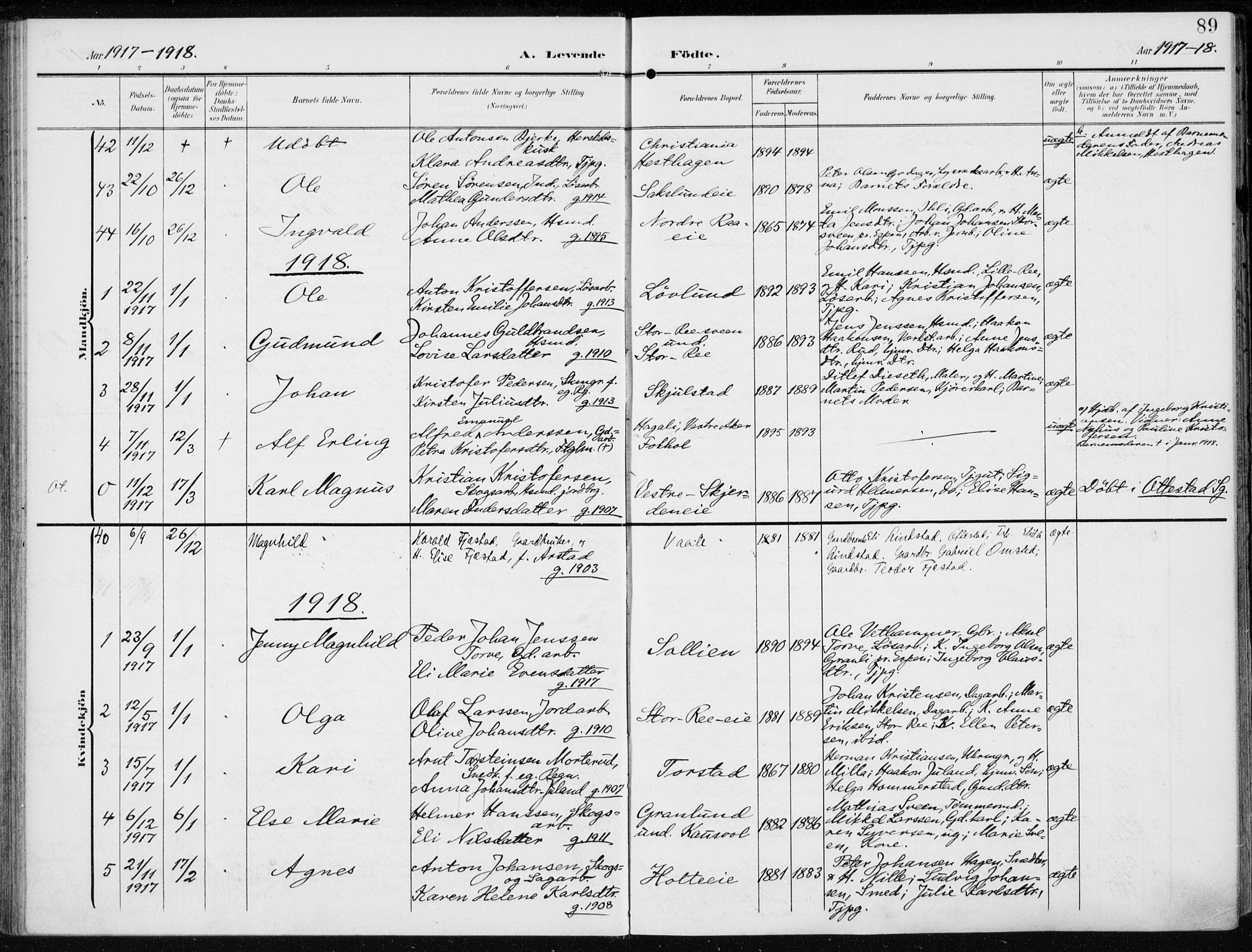 Stange prestekontor, SAH/PREST-002/K/L0024: Parish register (official) no. 24, 1906-1922, p. 89