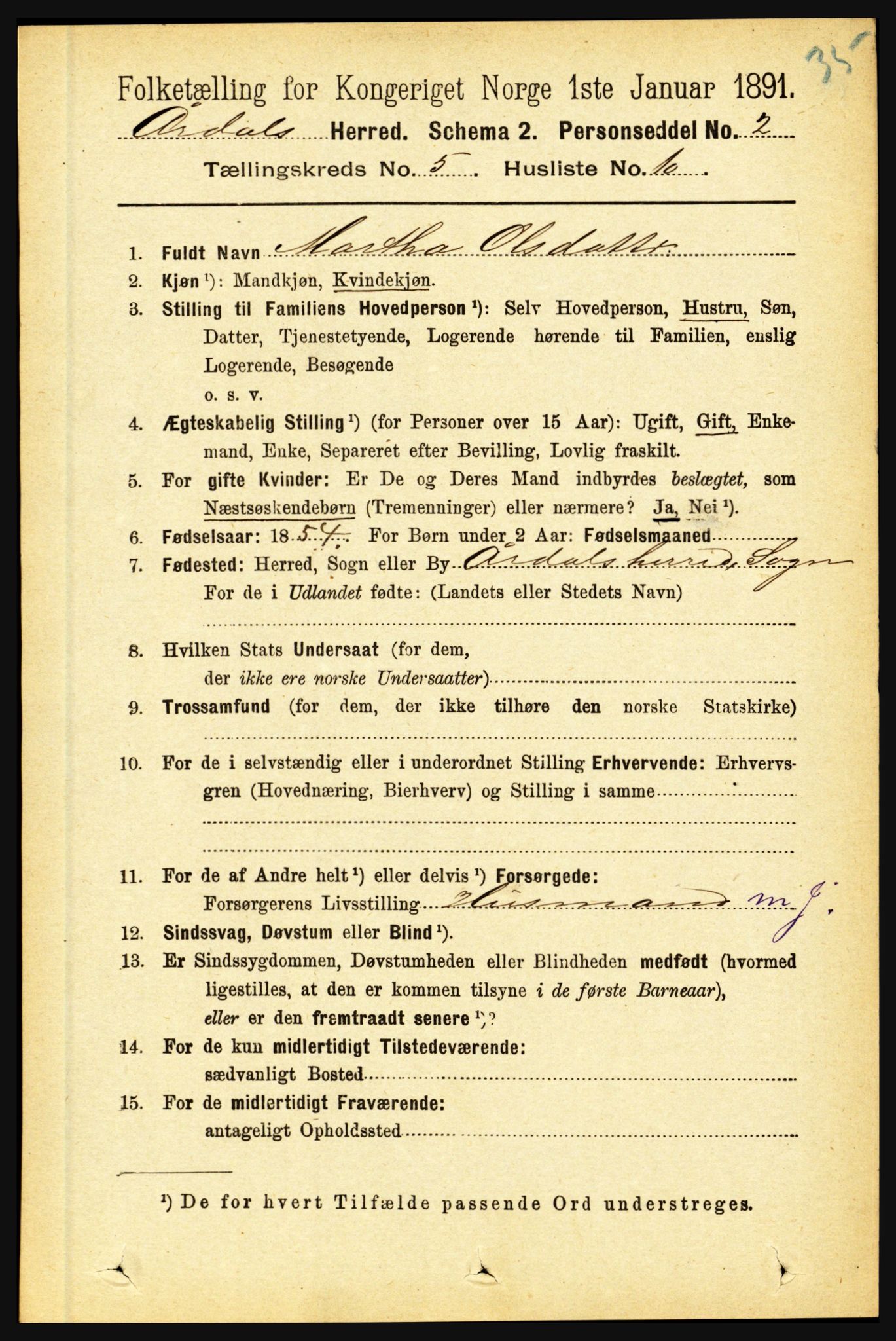 RA, 1891 census for 1424 Årdal, 1891, p. 1040