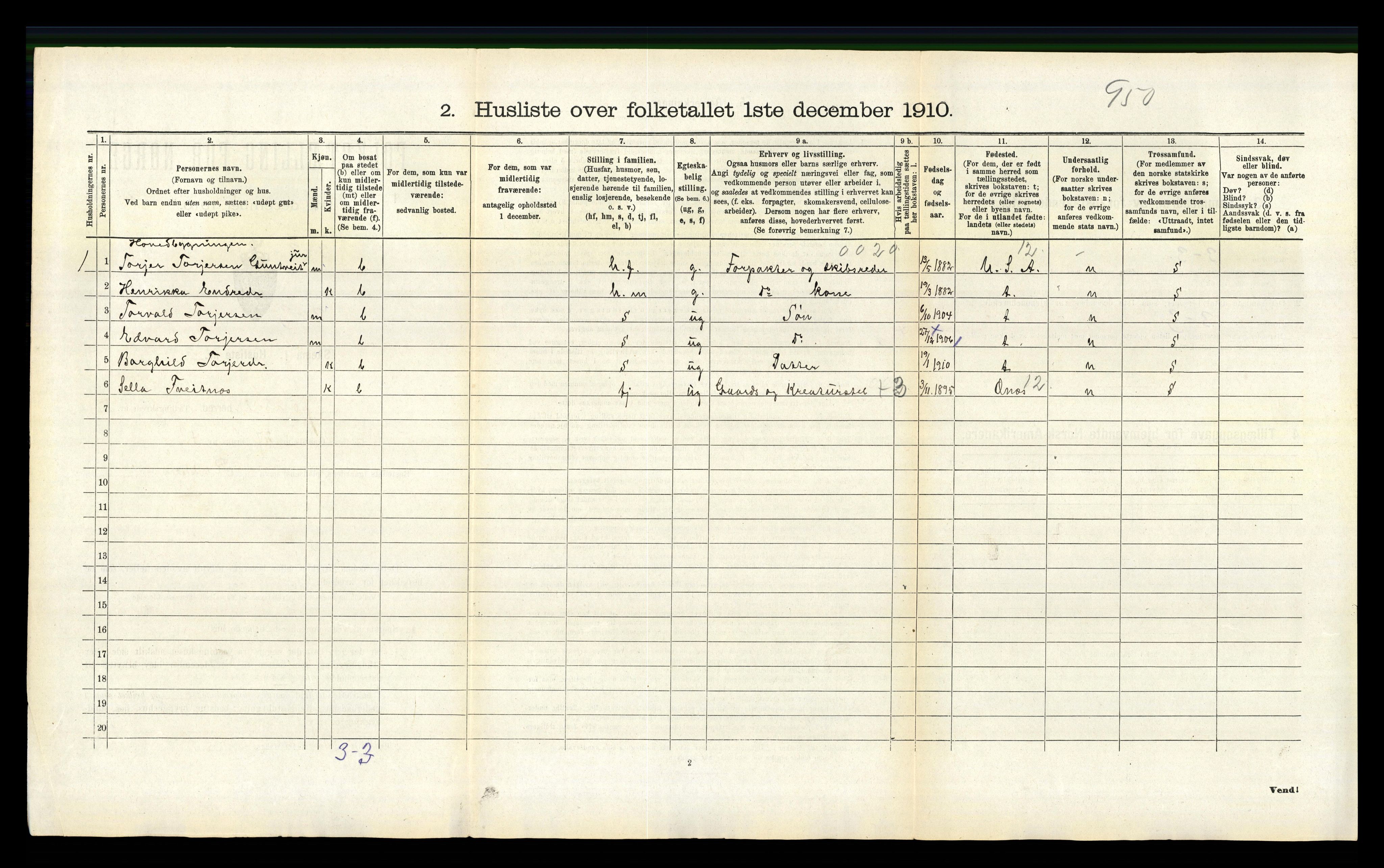 RA, 1910 census for Jondal, 1910, p. 397