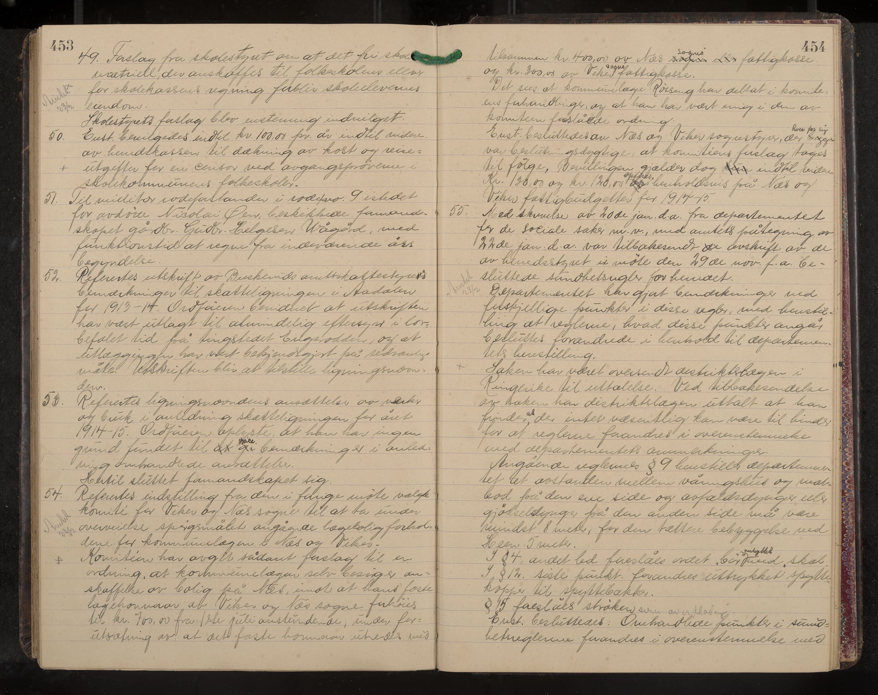 Ådal formannskap og sentraladministrasjon, IKAK/0614021/A/Aa/L0003: Møtebok, 1907-1914, p. 453-454