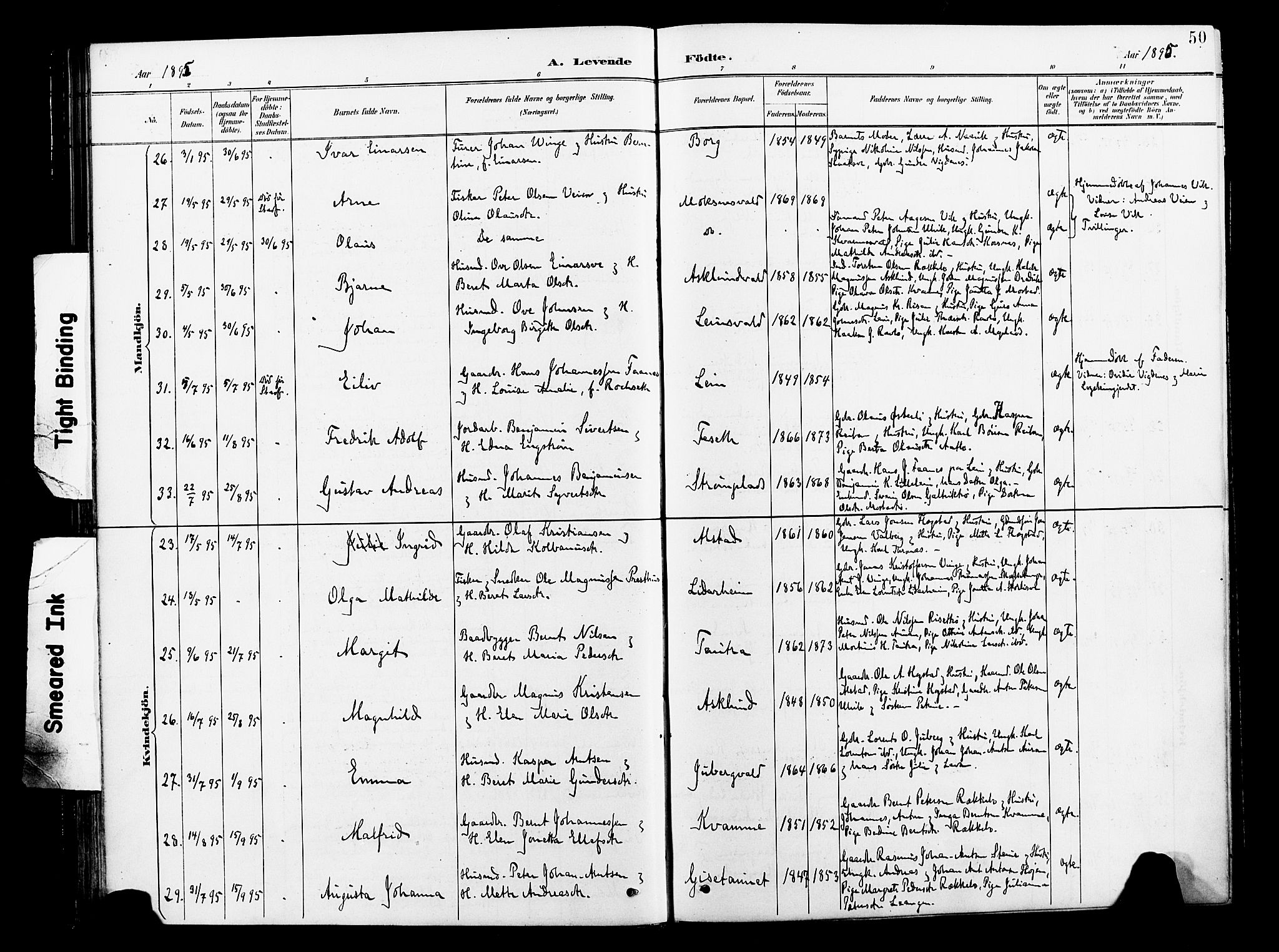 Ministerialprotokoller, klokkerbøker og fødselsregistre - Nord-Trøndelag, AV/SAT-A-1458/713/L0121: Parish register (official) no. 713A10, 1888-1898, p. 50