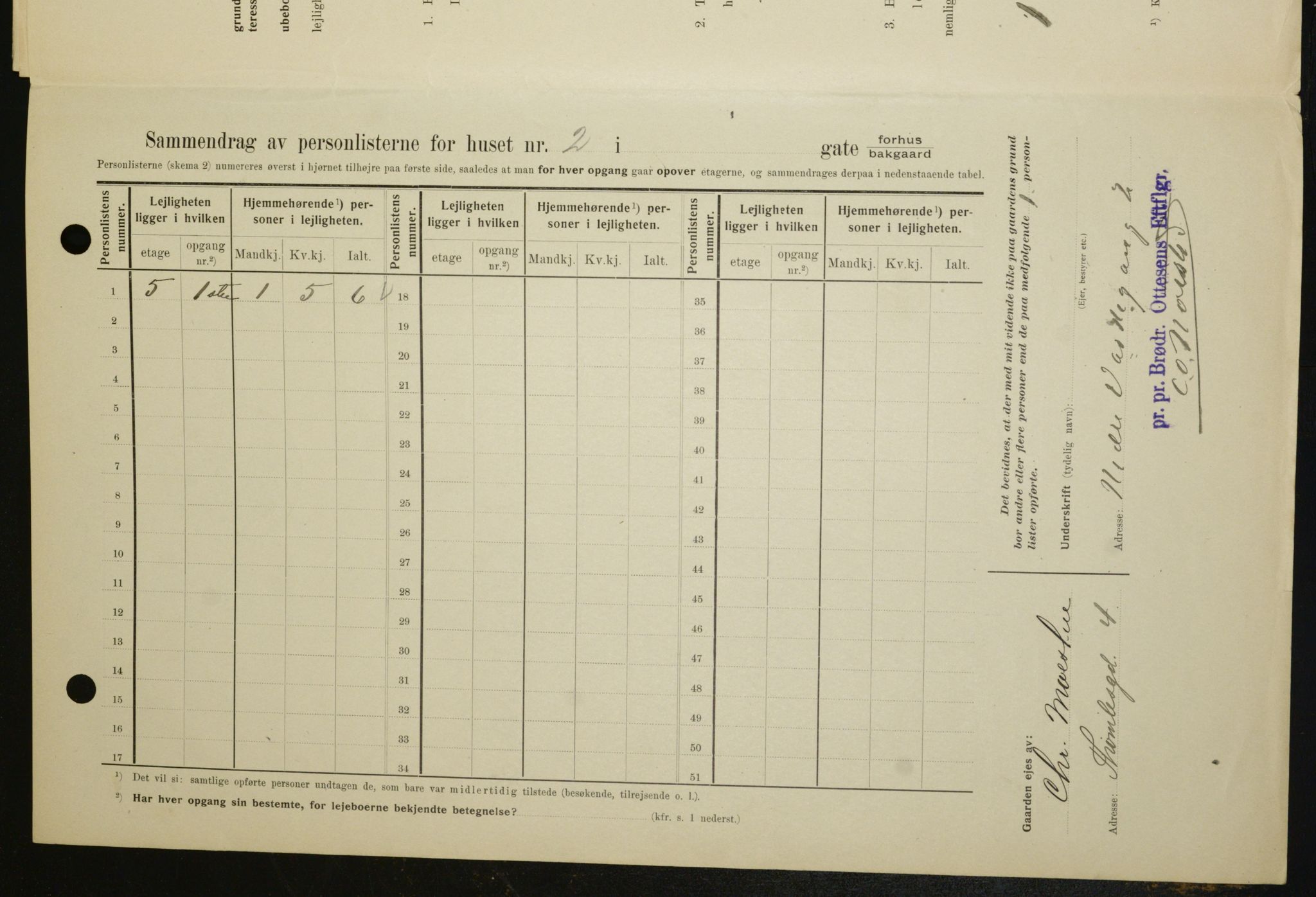 OBA, Municipal Census 1909 for Kristiania, 1909, p. 63034
