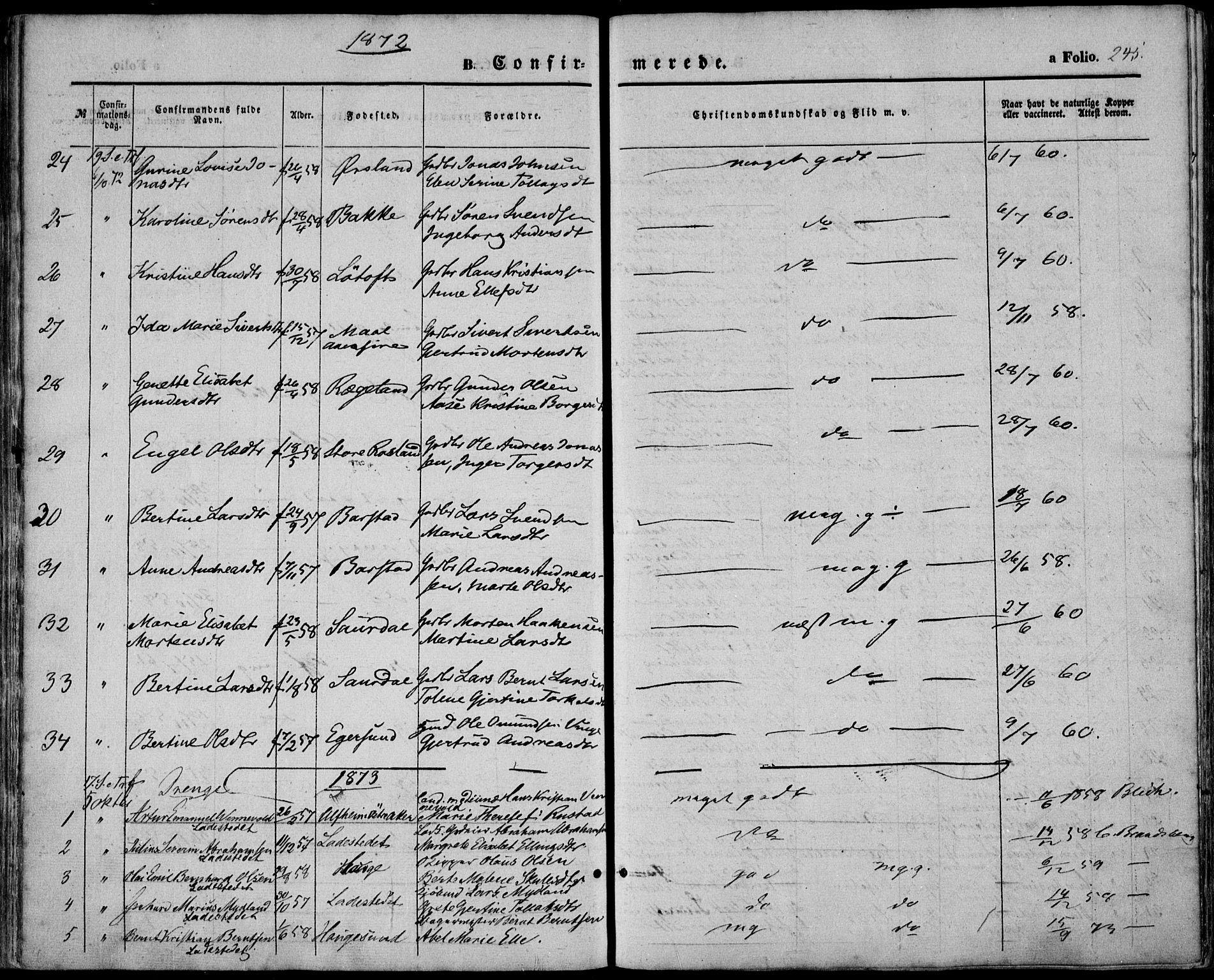 Sokndal sokneprestkontor, AV/SAST-A-101808: Parish register (official) no. A 9, 1857-1874, p. 245