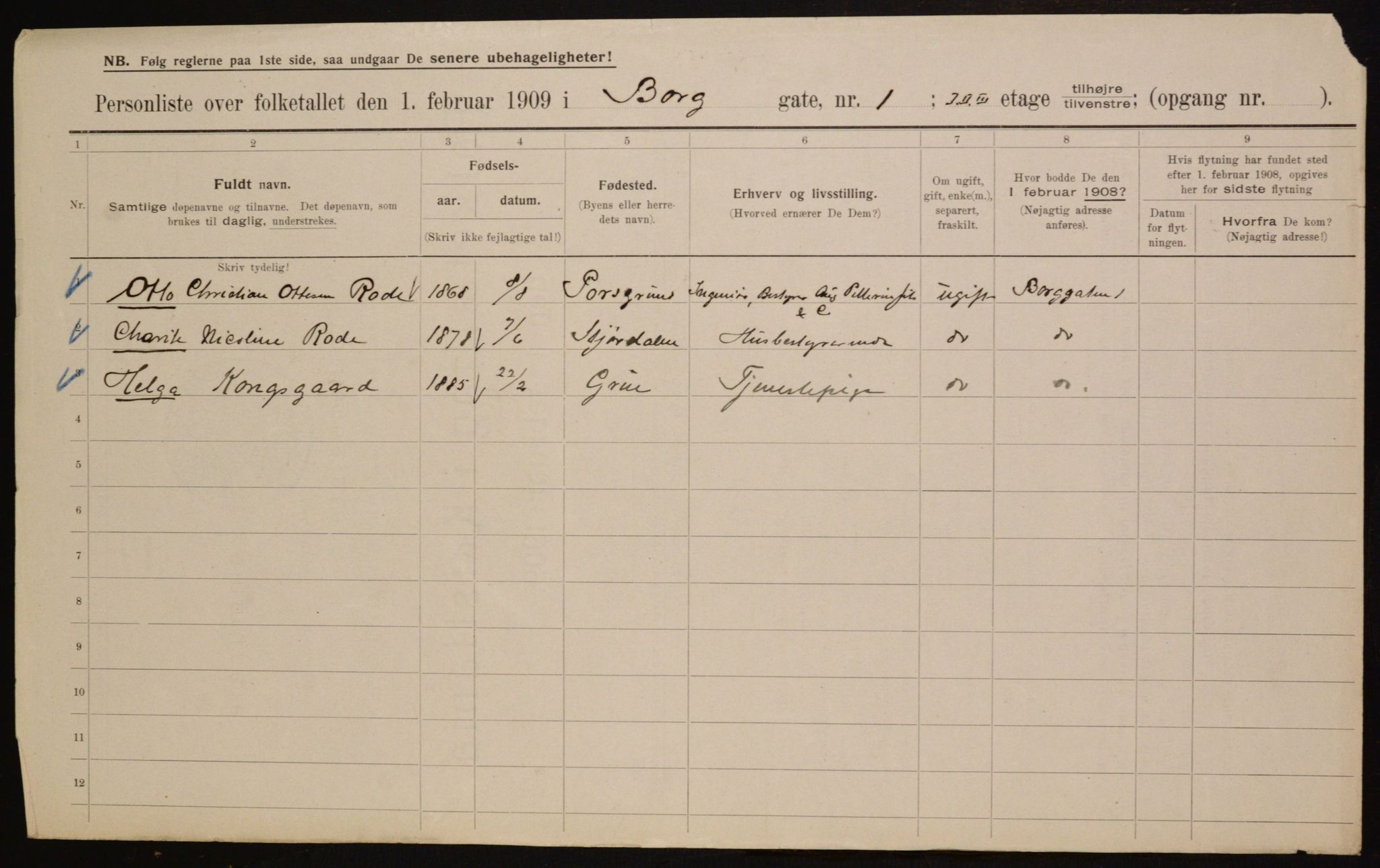 OBA, Municipal Census 1909 for Kristiania, 1909, p. 7209