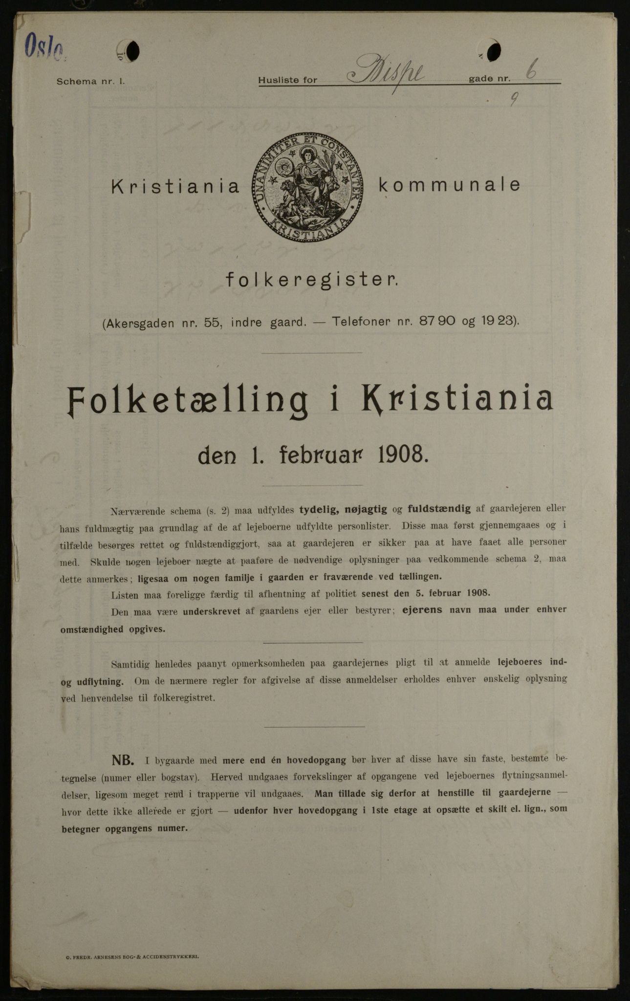 OBA, Municipal Census 1908 for Kristiania, 1908, p. 5282