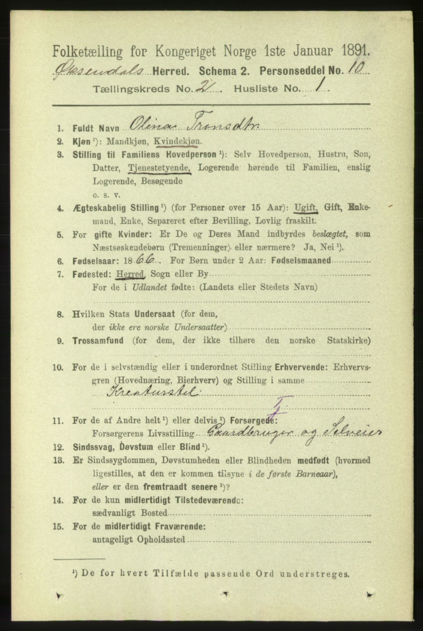 RA, 1891 census for 1561 Øksendal, 1891, p. 277