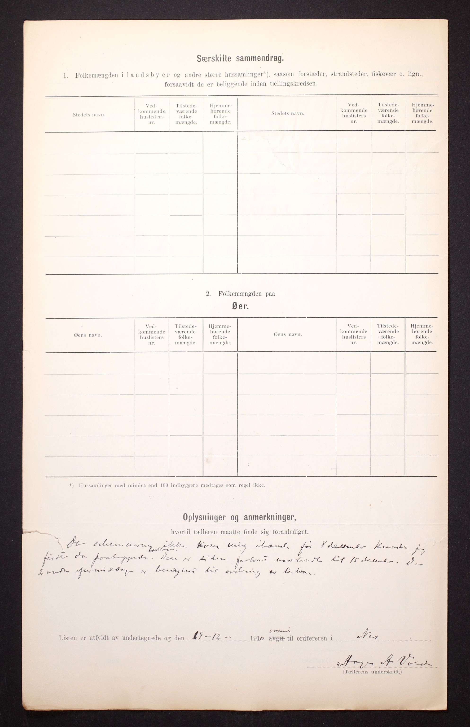 RA, 1910 census for Nes, 1910, p. 10