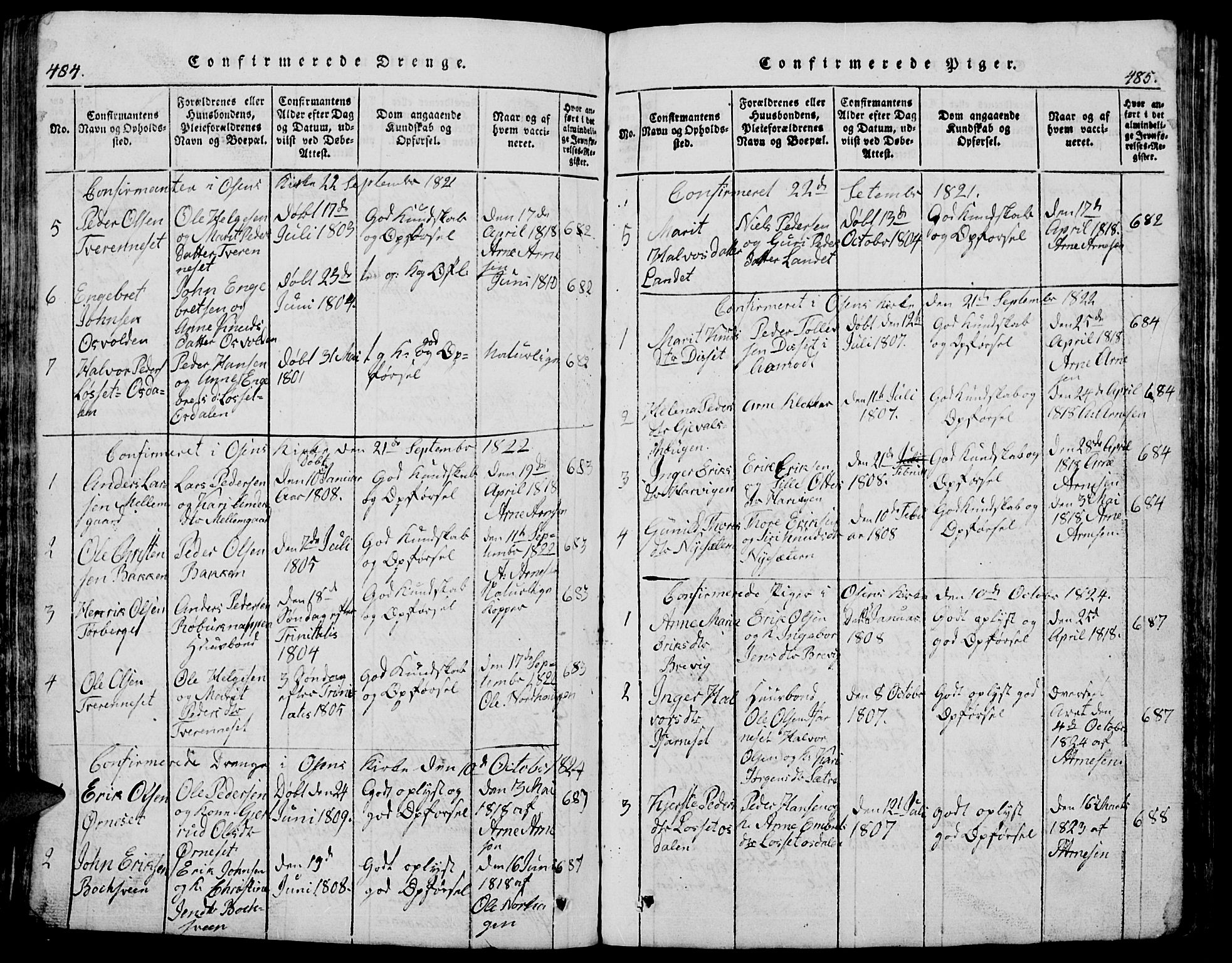 Trysil prestekontor, SAH/PREST-046/H/Ha/Hab/L0005: Parish register (copy) no. 5, 1814-1877, p. 484-485