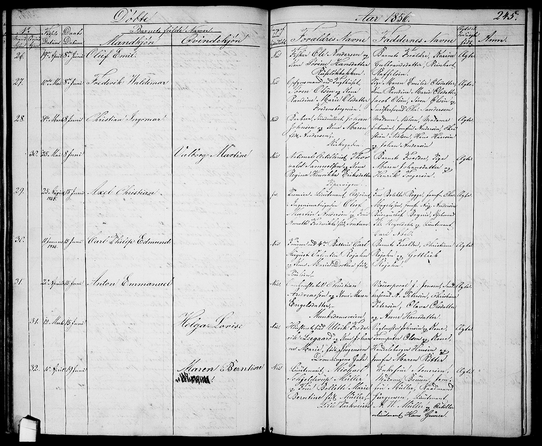 Garnisonsmenigheten Kirkebøker, AV/SAO-A-10846/G/Ga/L0005: Parish register (copy) no. 5, 1841-1860, p. 245