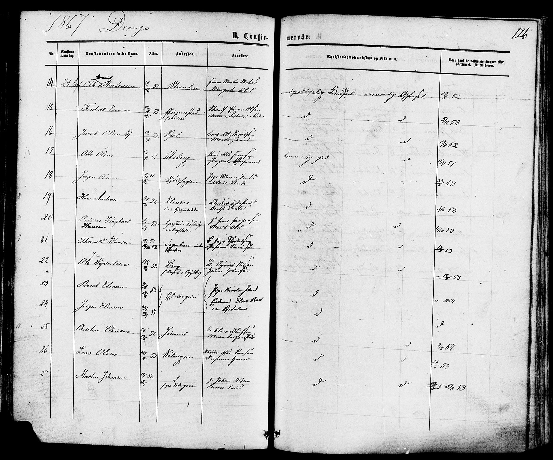 Sande Kirkebøker, AV/SAKO-A-53/F/Fa/L0005: Parish register (official) no. 5, 1865-1877, p. 126