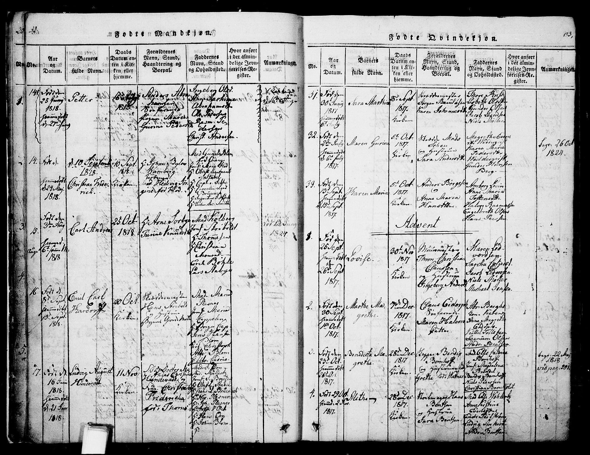 Skien kirkebøker, SAKO/A-302/G/Ga/L0002: Parish register (copy) no. 2, 1814-1842, p. 32-33