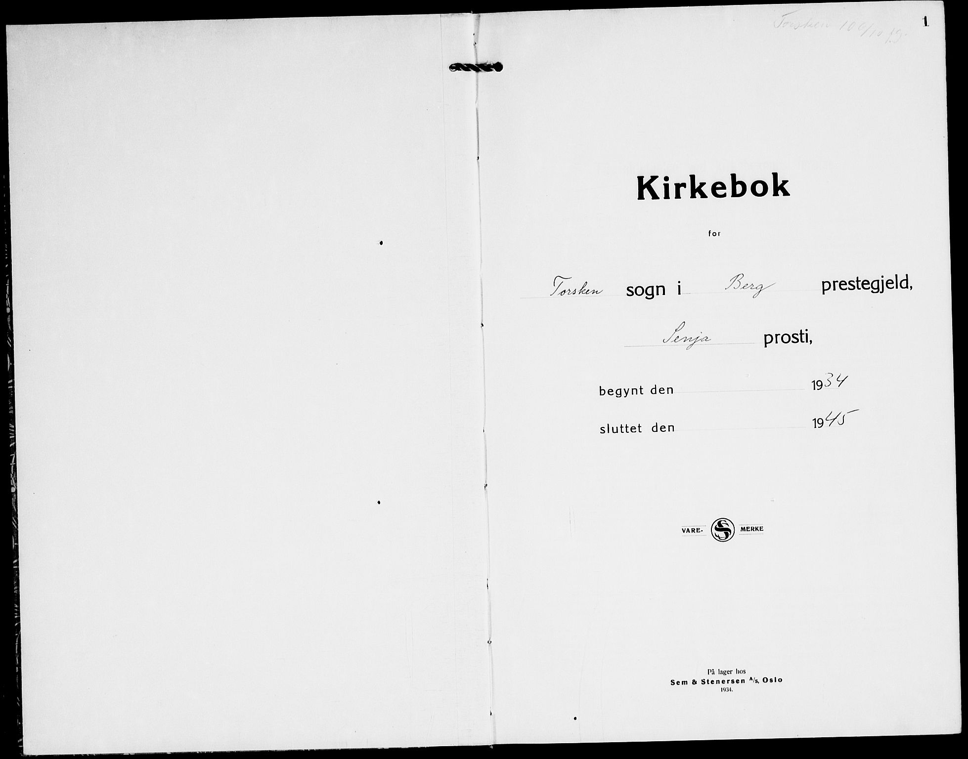 Berg sokneprestkontor, AV/SATØ-S-1318/G/Ga/Gab/L0015klokker: Parish register (copy) no. 15, 1934-1945, p. 1