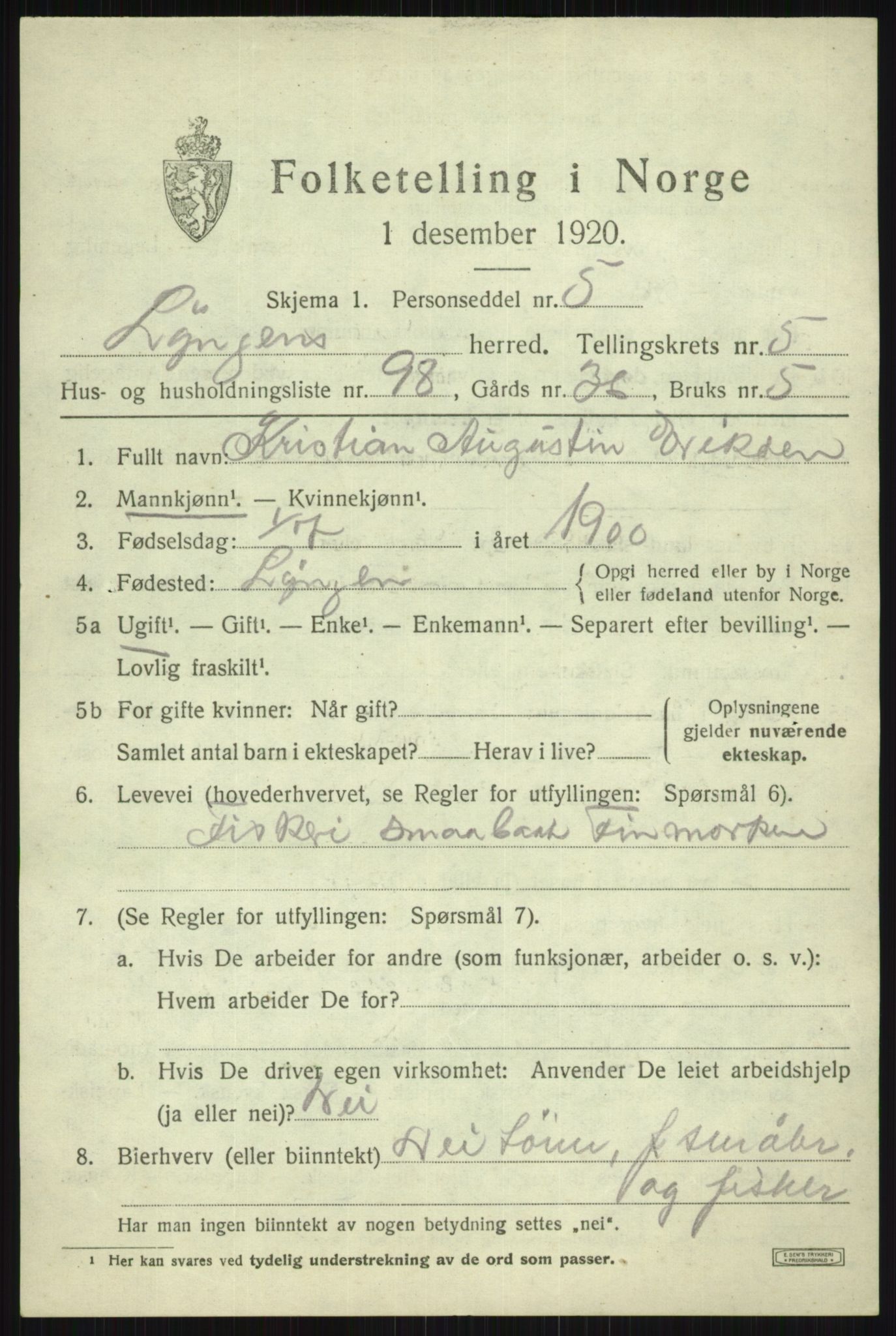 SATØ, 1920 census for Lyngen, 1920, p. 6580