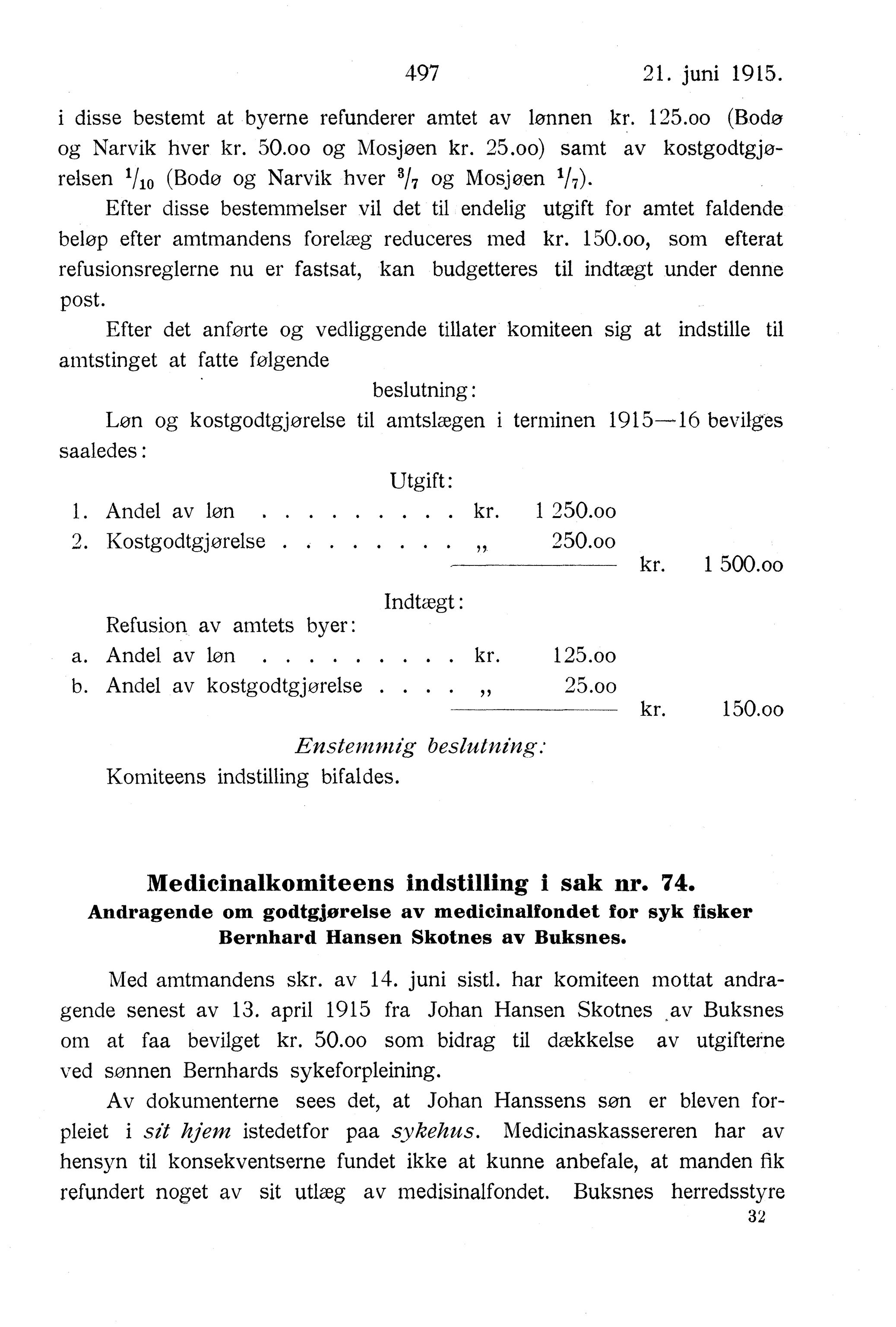 Nordland Fylkeskommune. Fylkestinget, AIN/NFK-17/176/A/Ac/L0038: Fylkestingsforhandlinger 1915, 1915