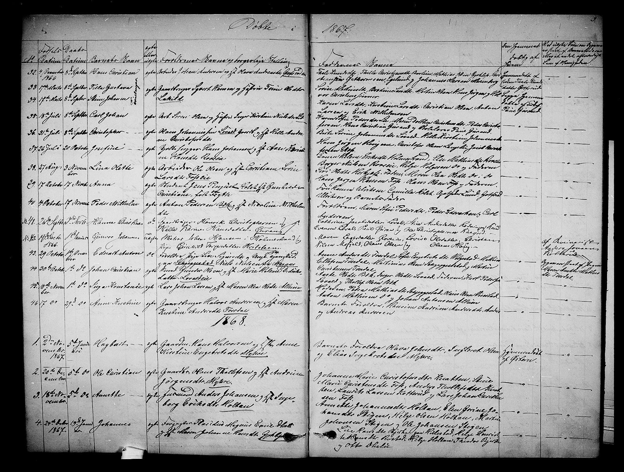 Botne kirkebøker, AV/SAKO-A-340/G/Ga/L0002: Parish register (copy) no. I 2, 1867-1880, p. 3