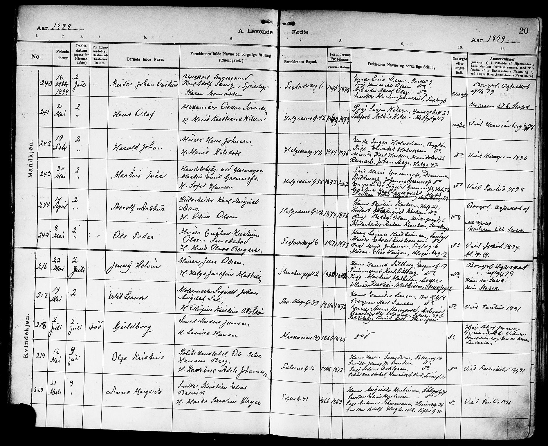 Paulus prestekontor Kirkebøker, SAO/A-10871/F/Fa/L0015: Parish register (official) no. 15, 1899-1902, p. 20
